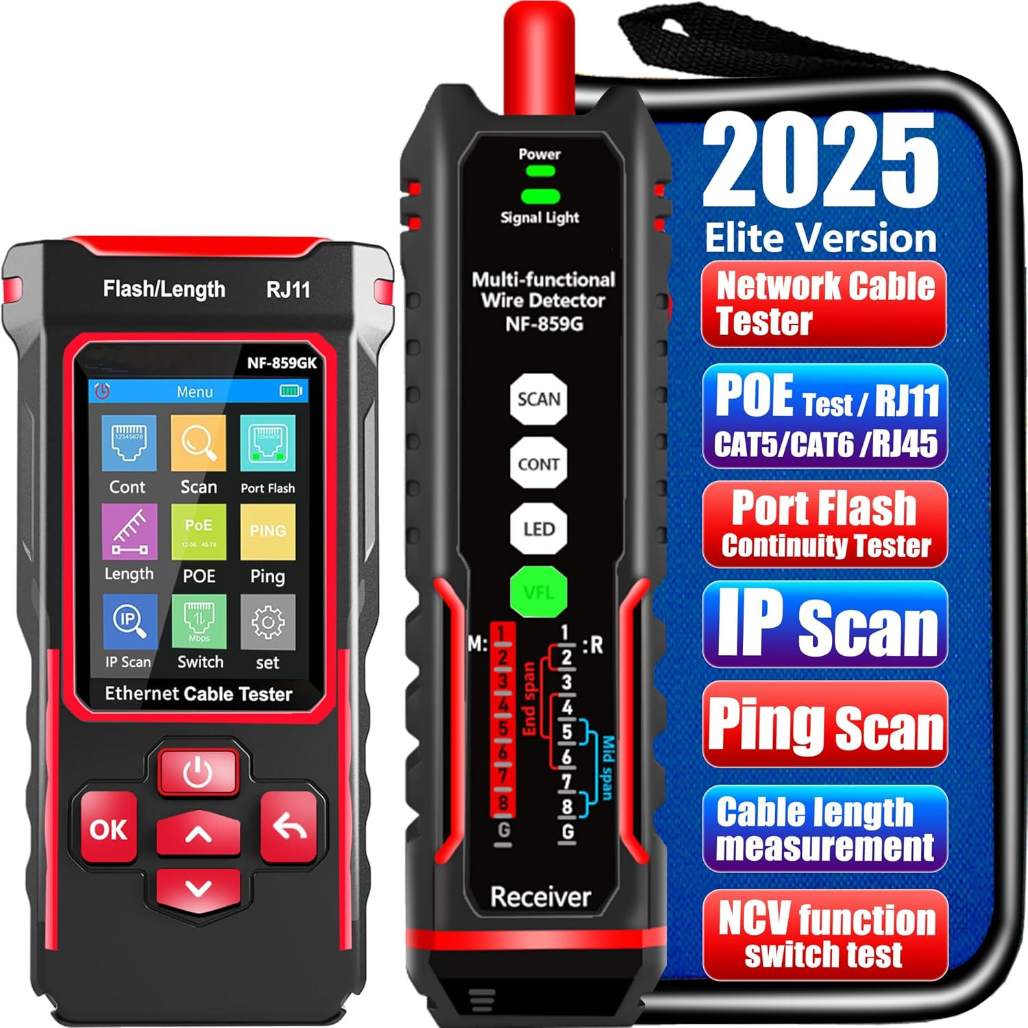 Network Cable Tester Ethernet LAN Tester for Lp Scan CAT5/ RJ45/POE/PING