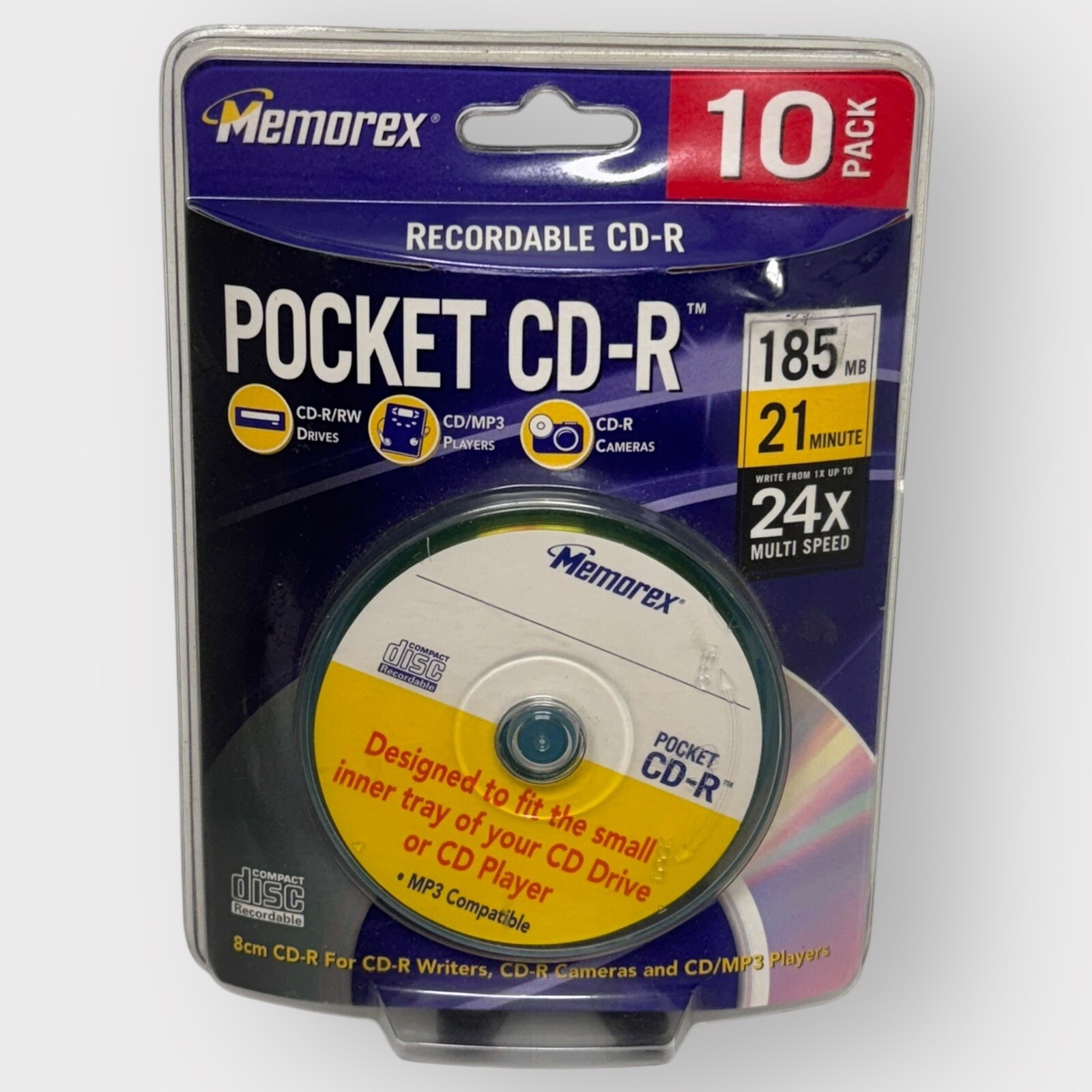 Memorex 210MB 21 Minute 3" Pocket CD-R Discs 24x Speed 10 Pack New Sealed MP3