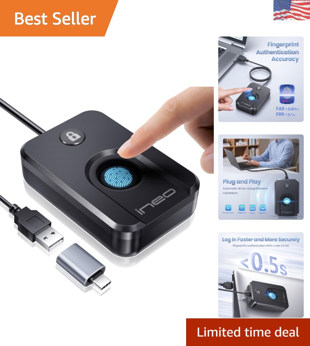 Compact USB Fingerprint Reader for Windows 10/11 - Plug & Play Convenience