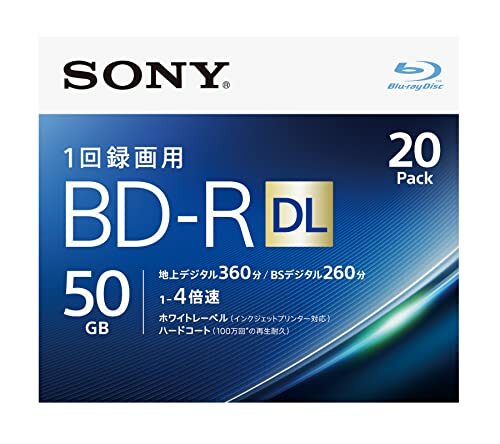 20disc Sony 4x Blu-ray 50GB BD-R DL Inkjet Printable Blank Disc 20BNR2VJPS4 NEW