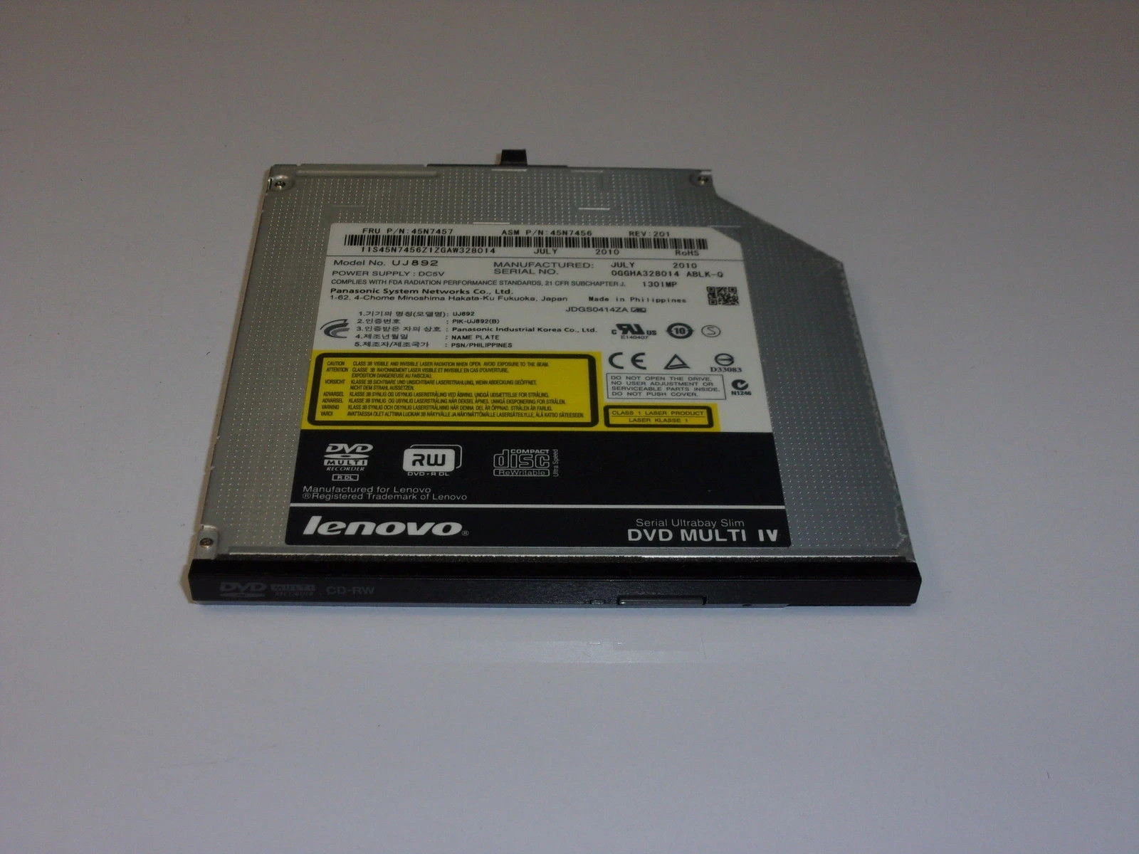 Lenovo ThinkPad SATA CD-RW DVD+RW Optical Drive UJ8B2 45N7578 45N7457 Tested 