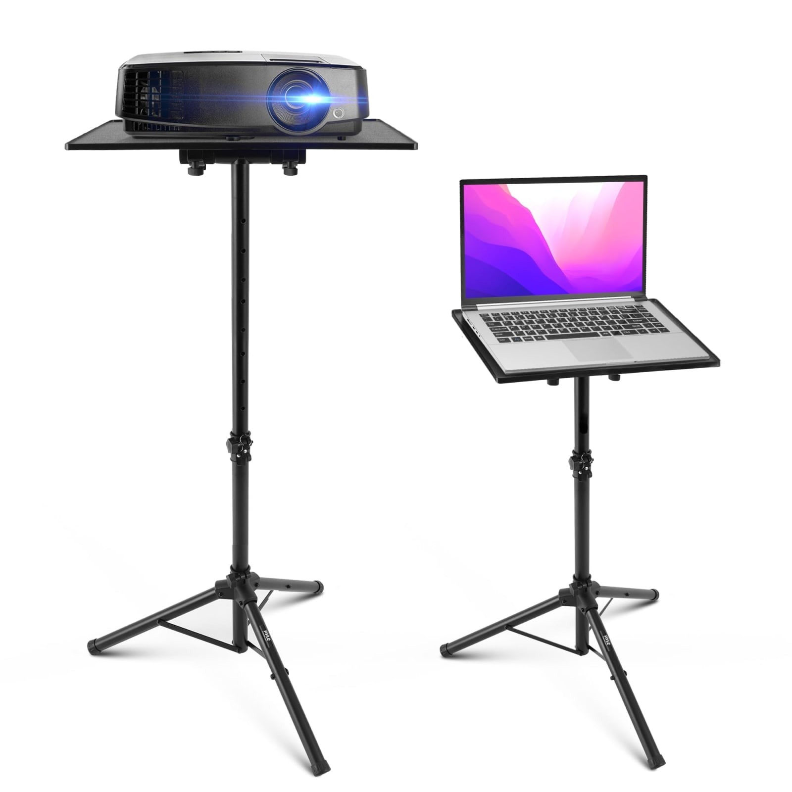 Pyle PLPTS3 Adjustable Tripod Laptop Projector Stand 28"-50" Black Angle Tray