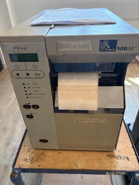 Zebra 105SL DT/TT Thermal Printer Rewinder LAN + Serial 105