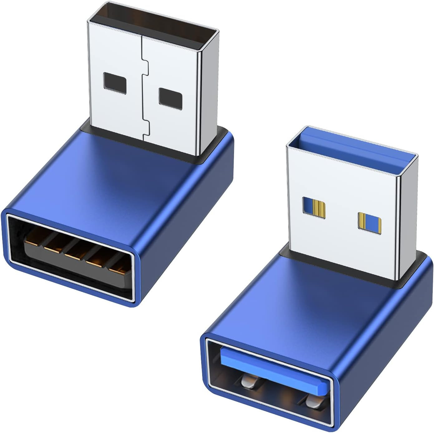 90 Degree USB 3.0 Adapter 2 Pack, up and down Angle, Blue