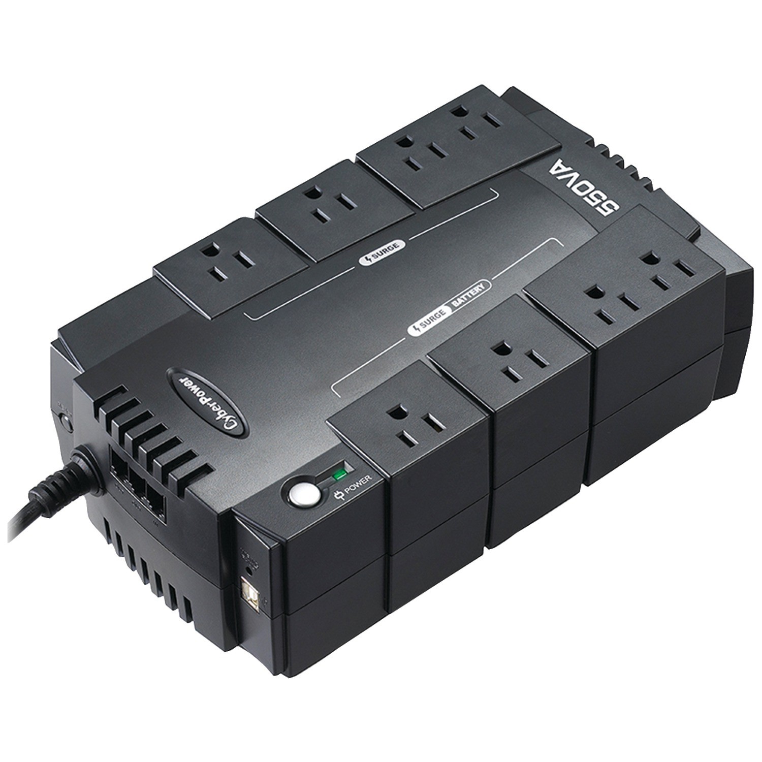 8-Outlet Data Line 550VA/330W Compact UPS Battery Backup 890J Surge Protection