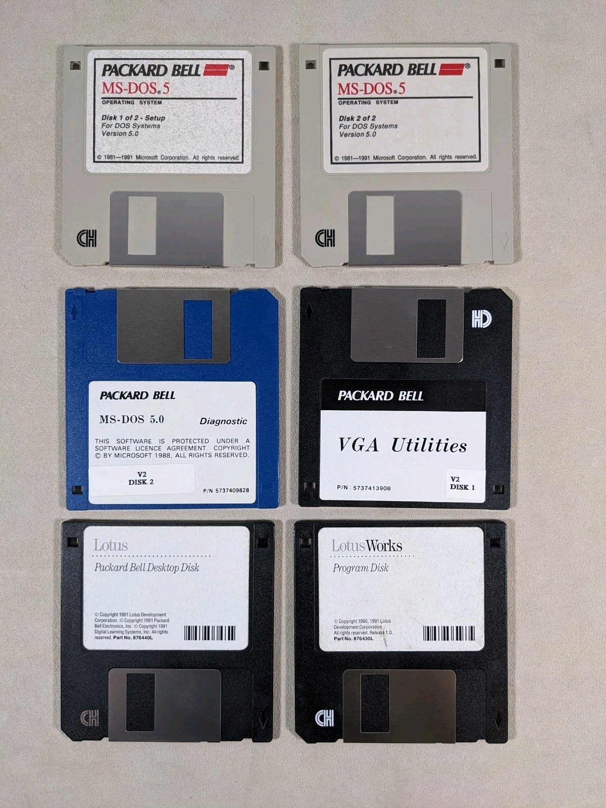 Packard Bell MS-DOS 5.0 LotusWorks VGA Vintage 3.5" Floppy Disks Lot of 6