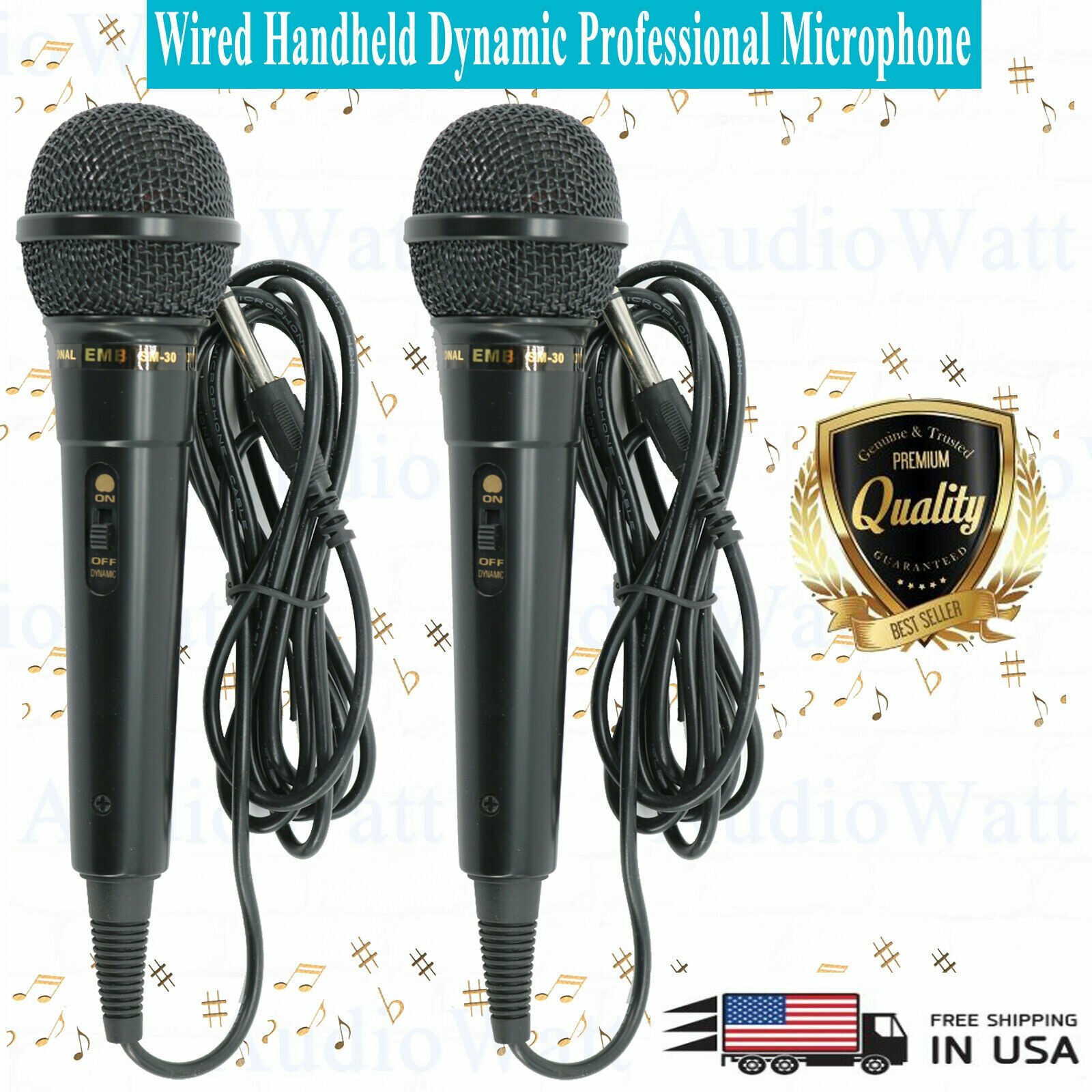 2x SM30 Wired Handheld Dynamic Professional Vocal Studio Microphone w/ XLR 3 Pin
