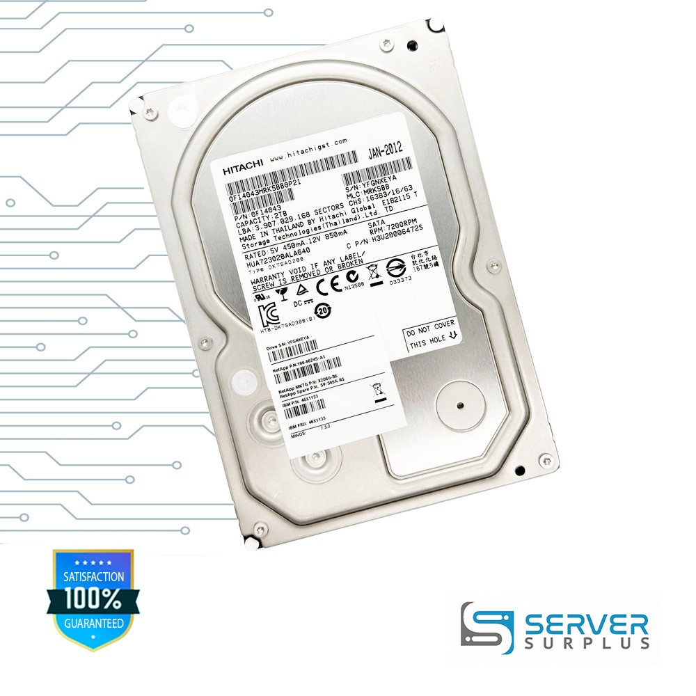 NetApp HUA723020ALA640 2TB SATA 3.5-Inch Enterprise HDD | 108-00242+A1 | 0F14043