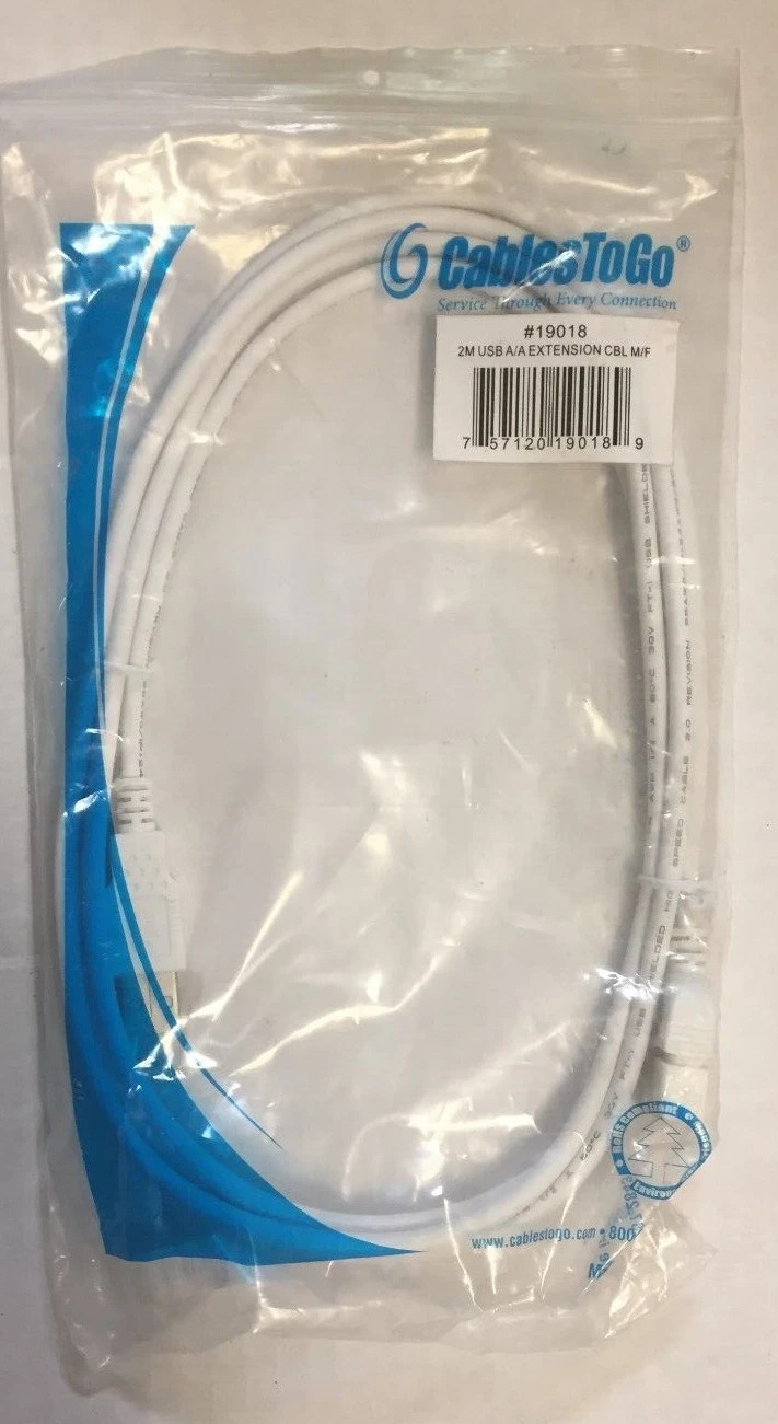 NEW C2G 19018 USB Extension Cable Data Transfer 6ft 2.0 M to F  White