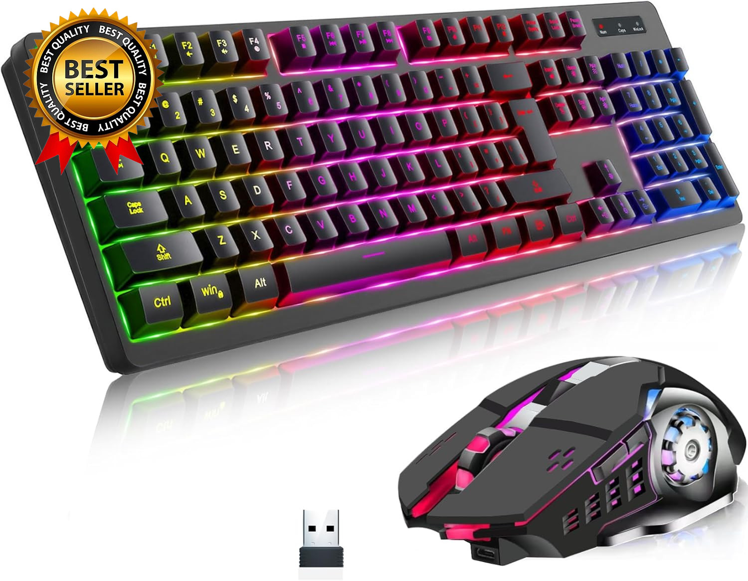Wireless RGB Gaming Keyboard and Mouse - Rechargeable RGB Backlit,Long Battery L