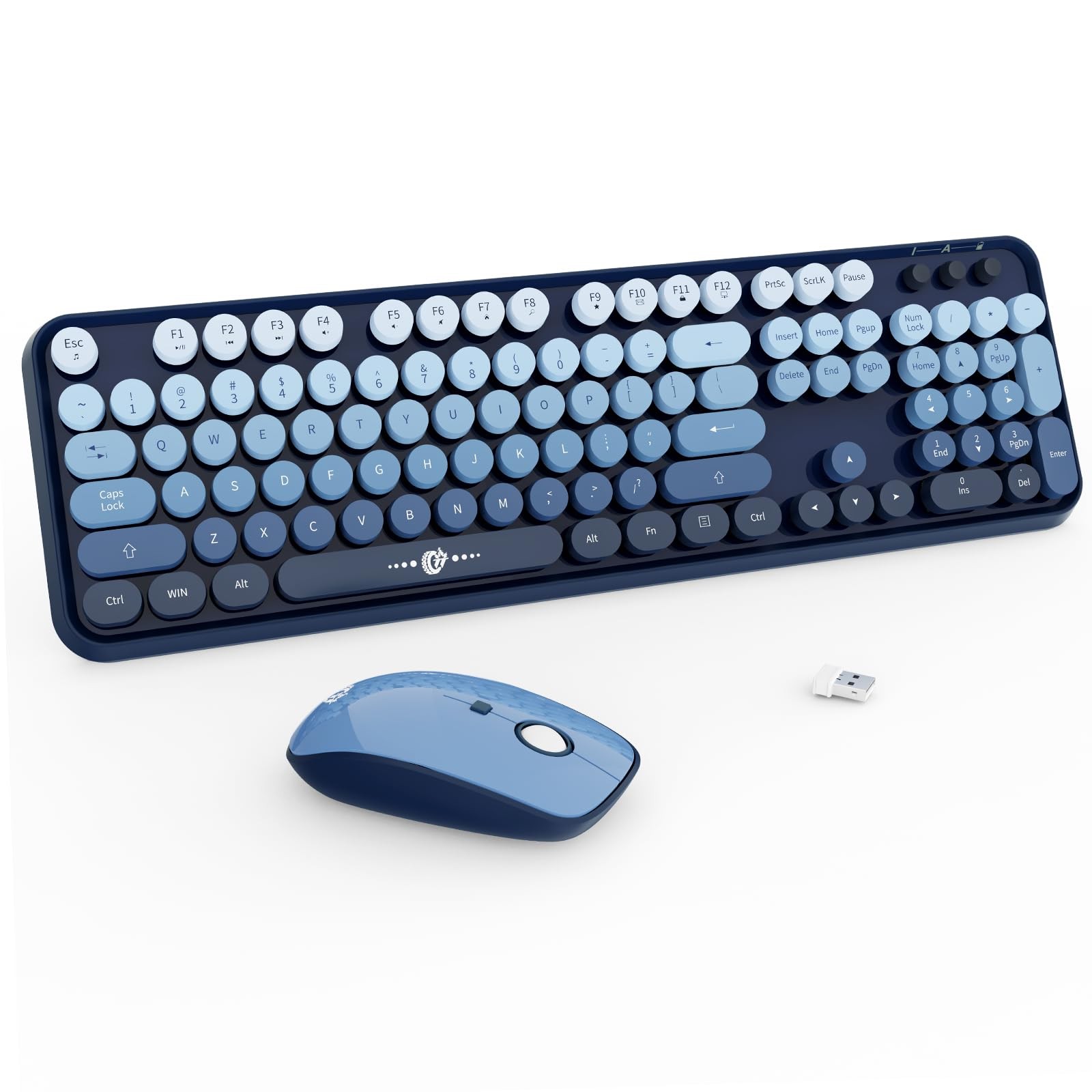 Wireless Keyboard Mouse Combo 2.4G 104 Keys Retro Typewriter Blue Gradient