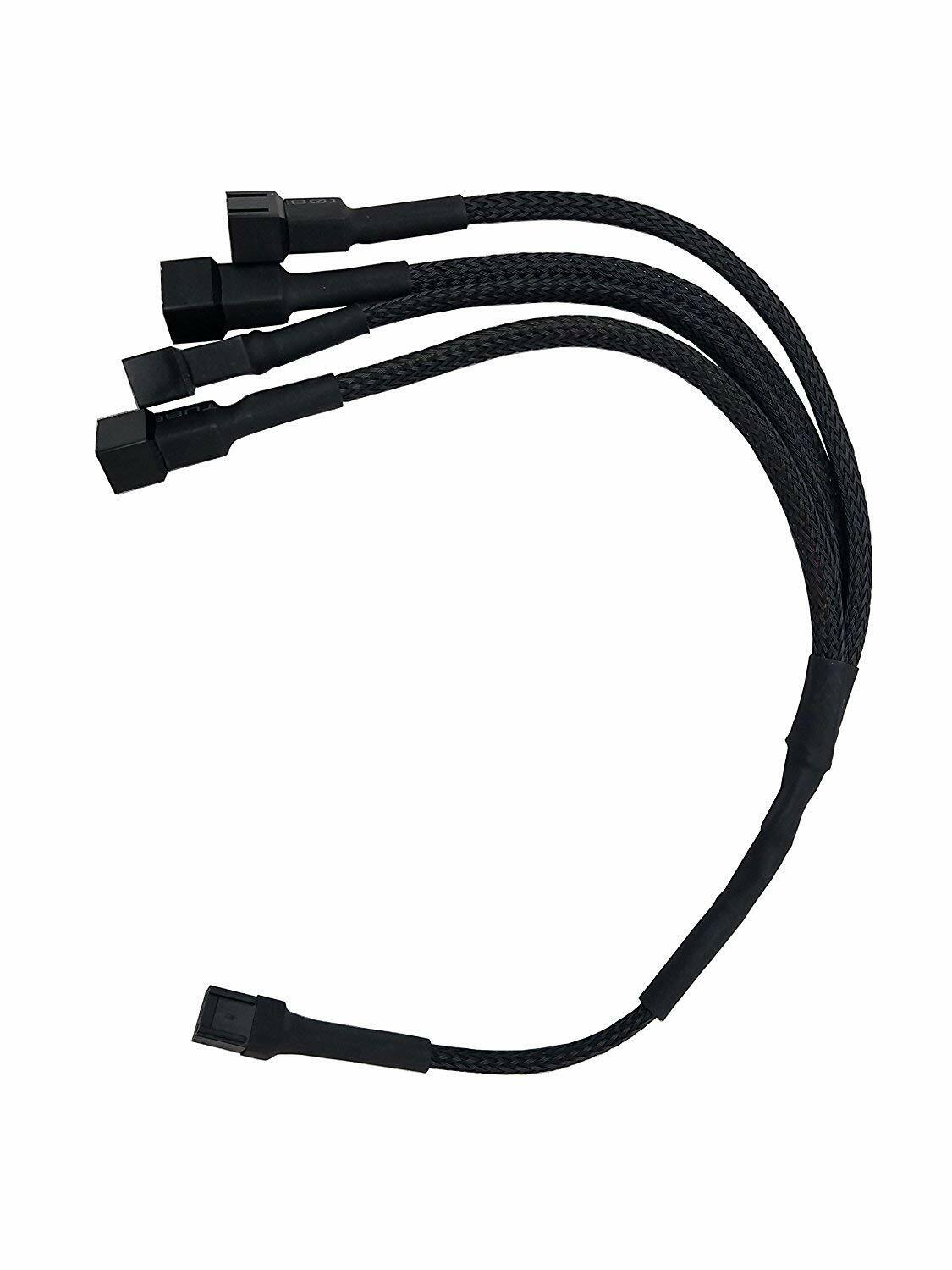 3-Pin to 4 x 3-Pin Computer Case Black Sleeved Fan Power Y-Splitter Cable