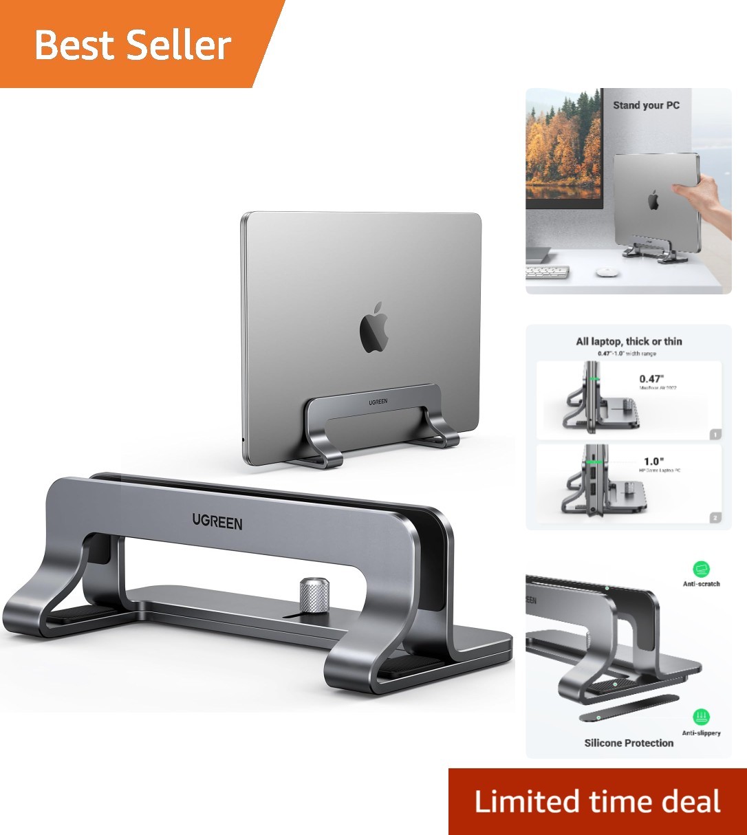 Space-Saving Vertical Laptop Holder for MacBook Pro & Air - Adjustable Design