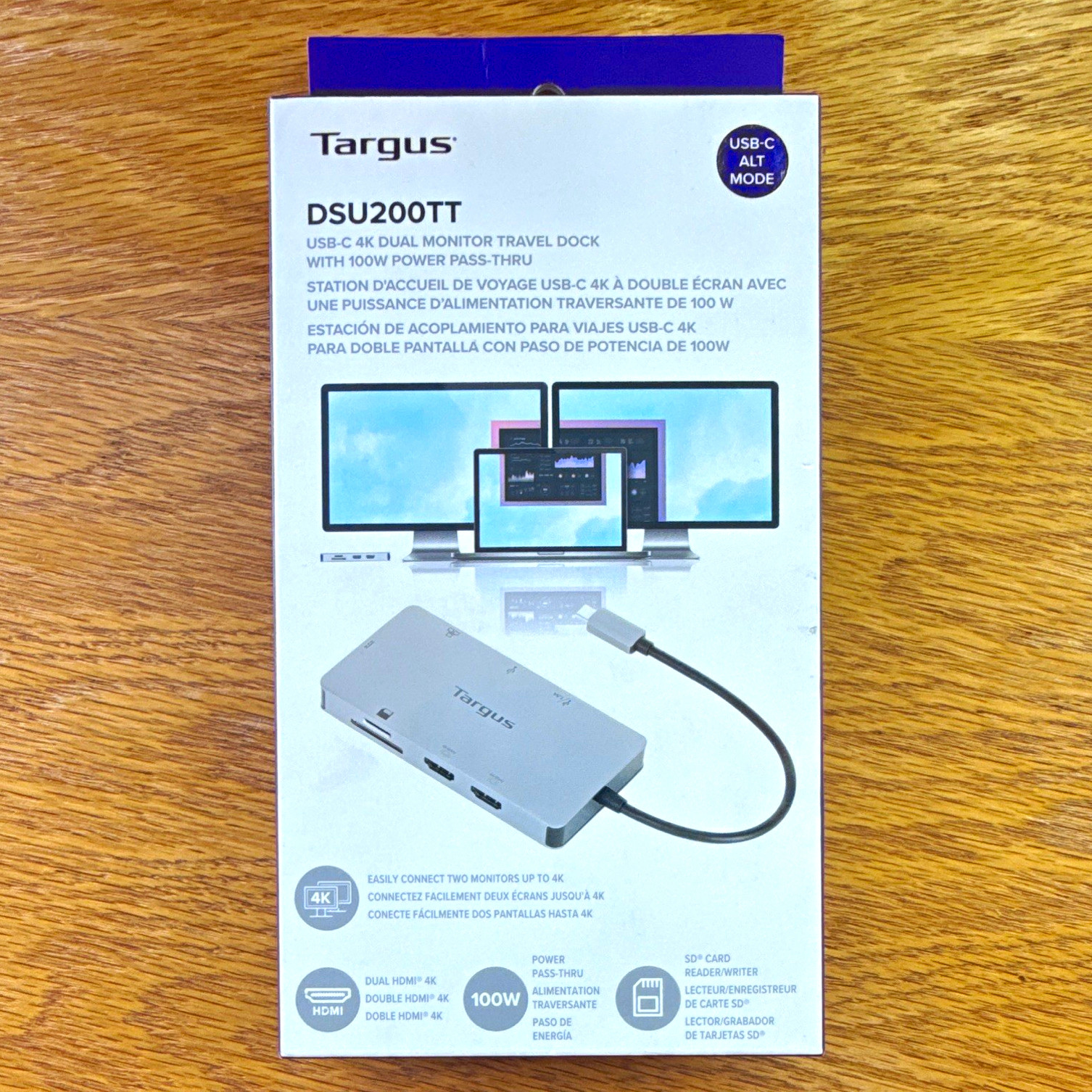 Targus DSU200TT USB-C Alt Mode 4K Dual Monitor Dock 100W Pass-Through