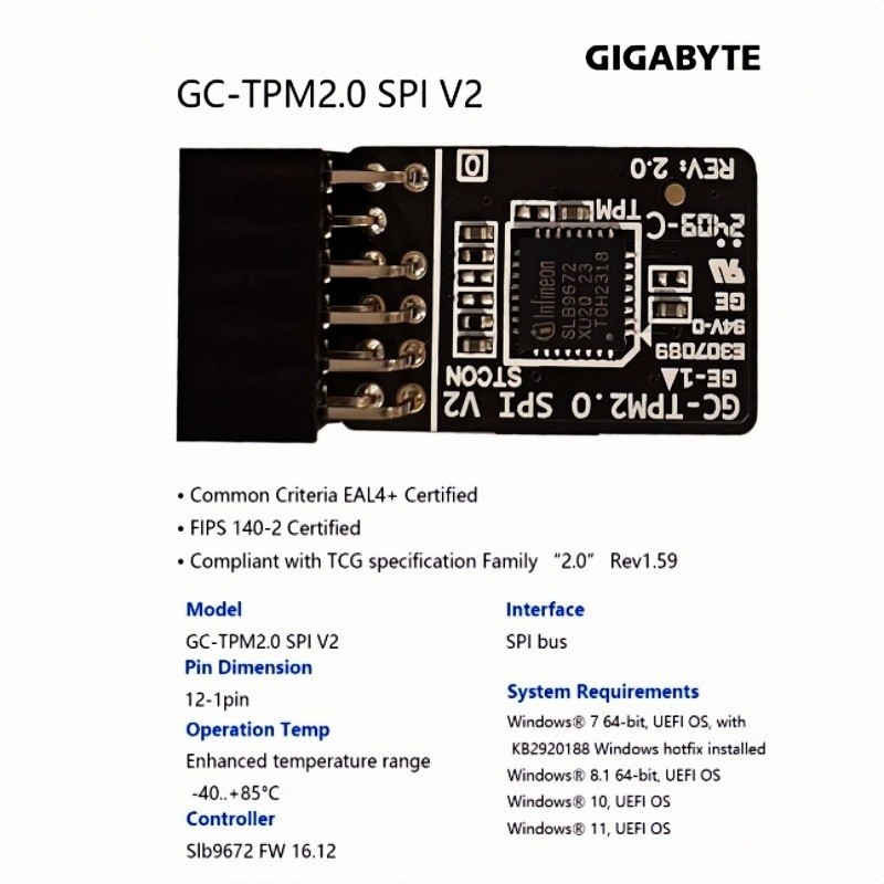 1PCS NEW TPM2.0 Security Module GIGABYTE GC-TPM2.0 SPI V2 Fast Delivery