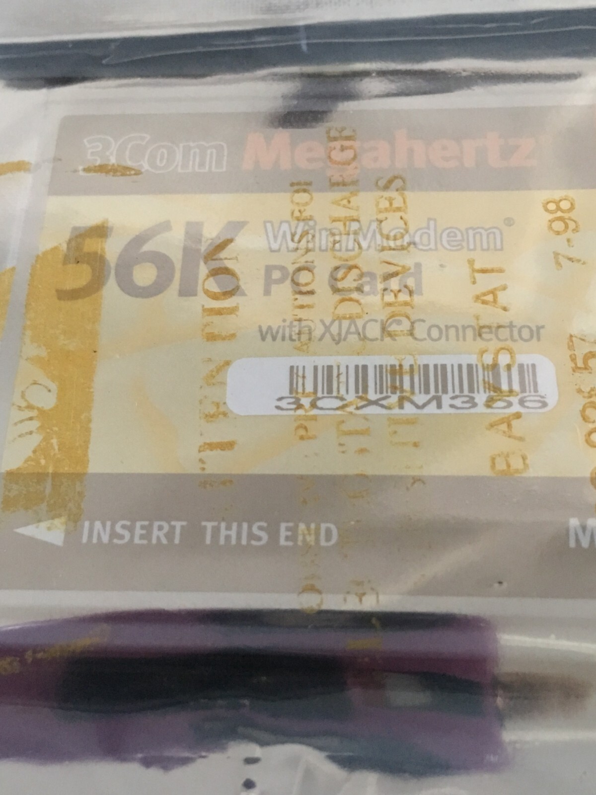 Model# 3CXM356  - NEW 3COM 56k Megahertz WinModem PC Card with Xjack Connector