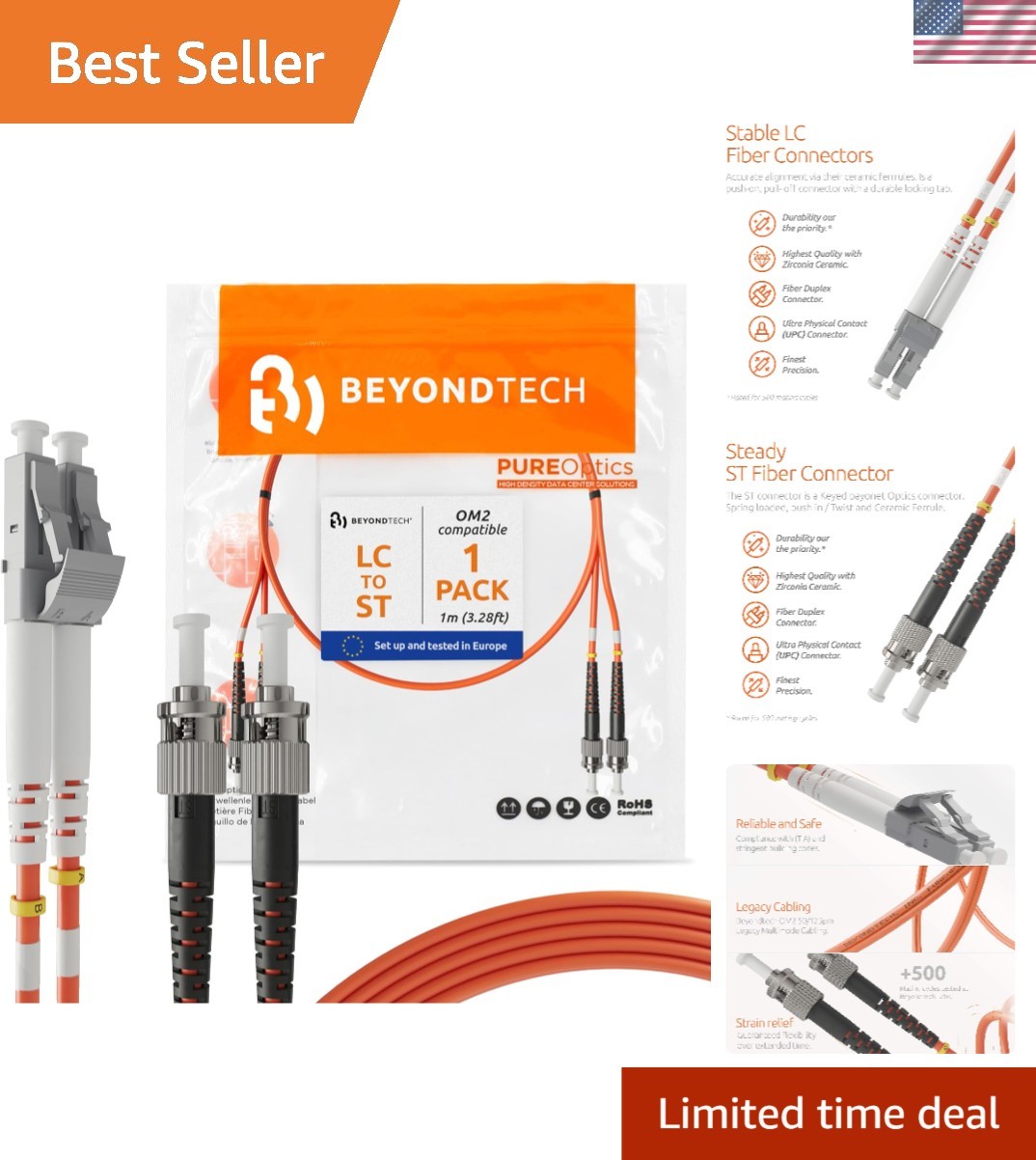1m LC to ST Fiber Optic Cable - 2.1Gbps, Durable & Flexible for All Use Cases