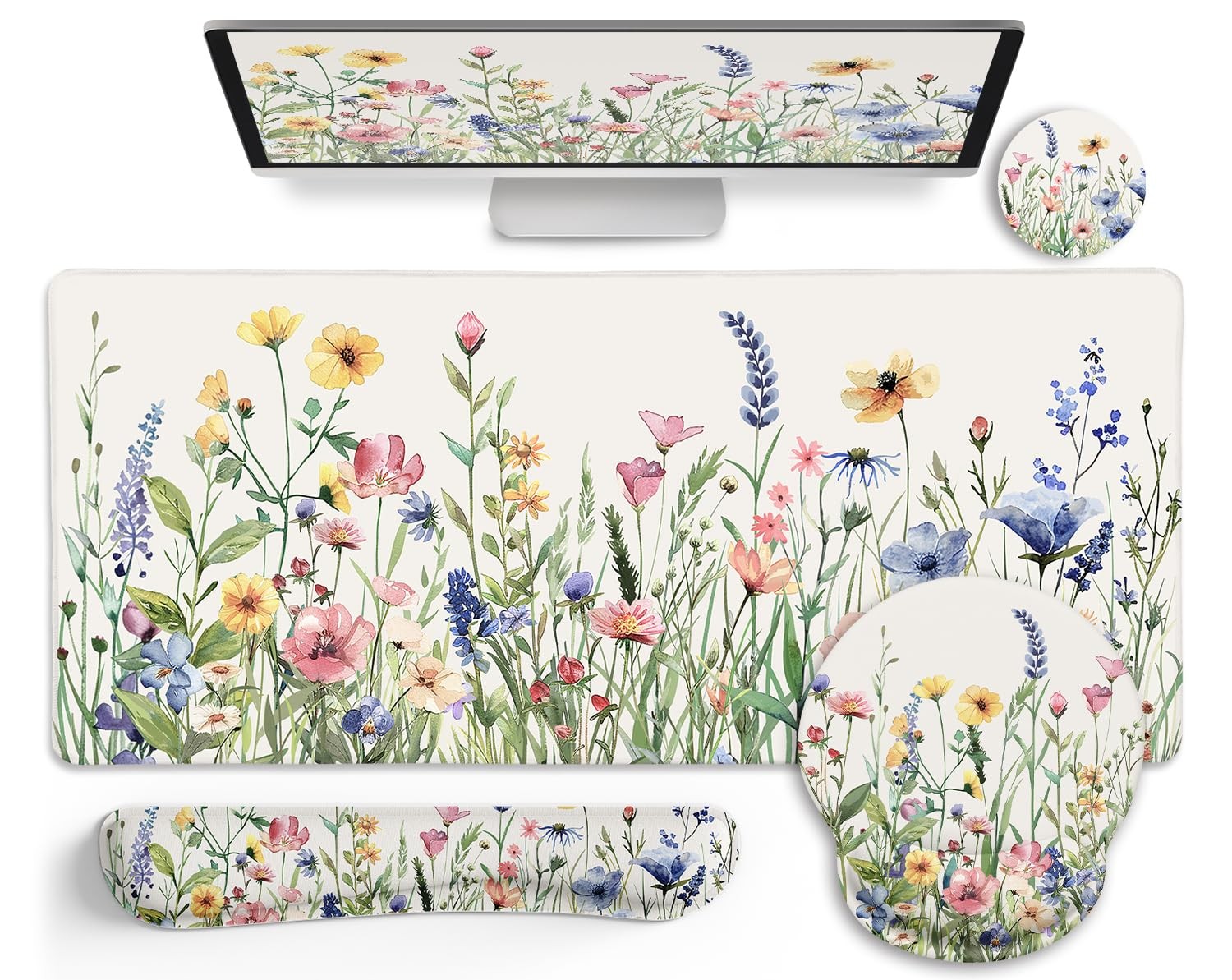 Floral Large Desk Mat Desktop Protector Mouse Pad Flower Pattern Set