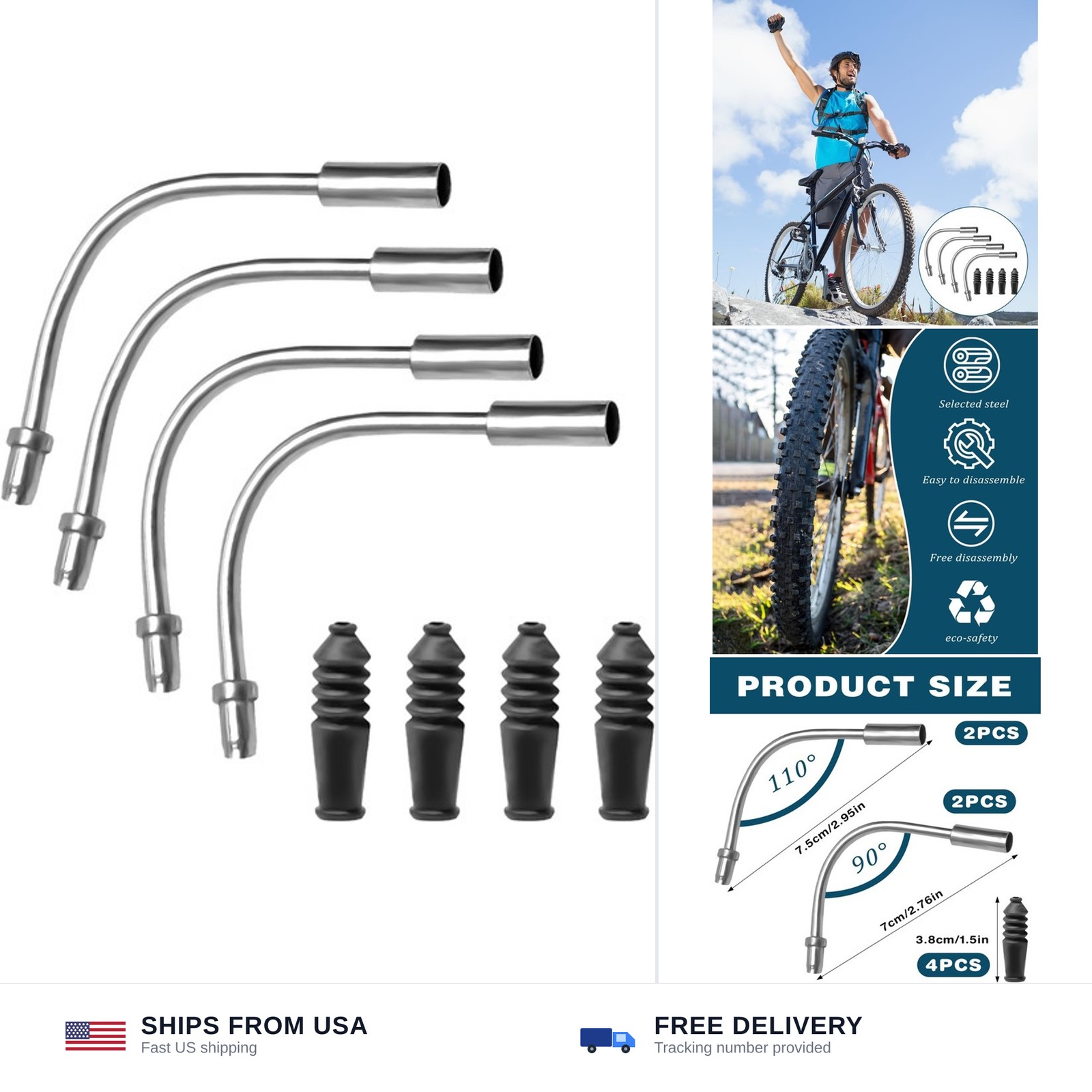 Bike Brake Noodle Cable Guide Set 8pc with Rubber Boots Mountain Road Bicycle