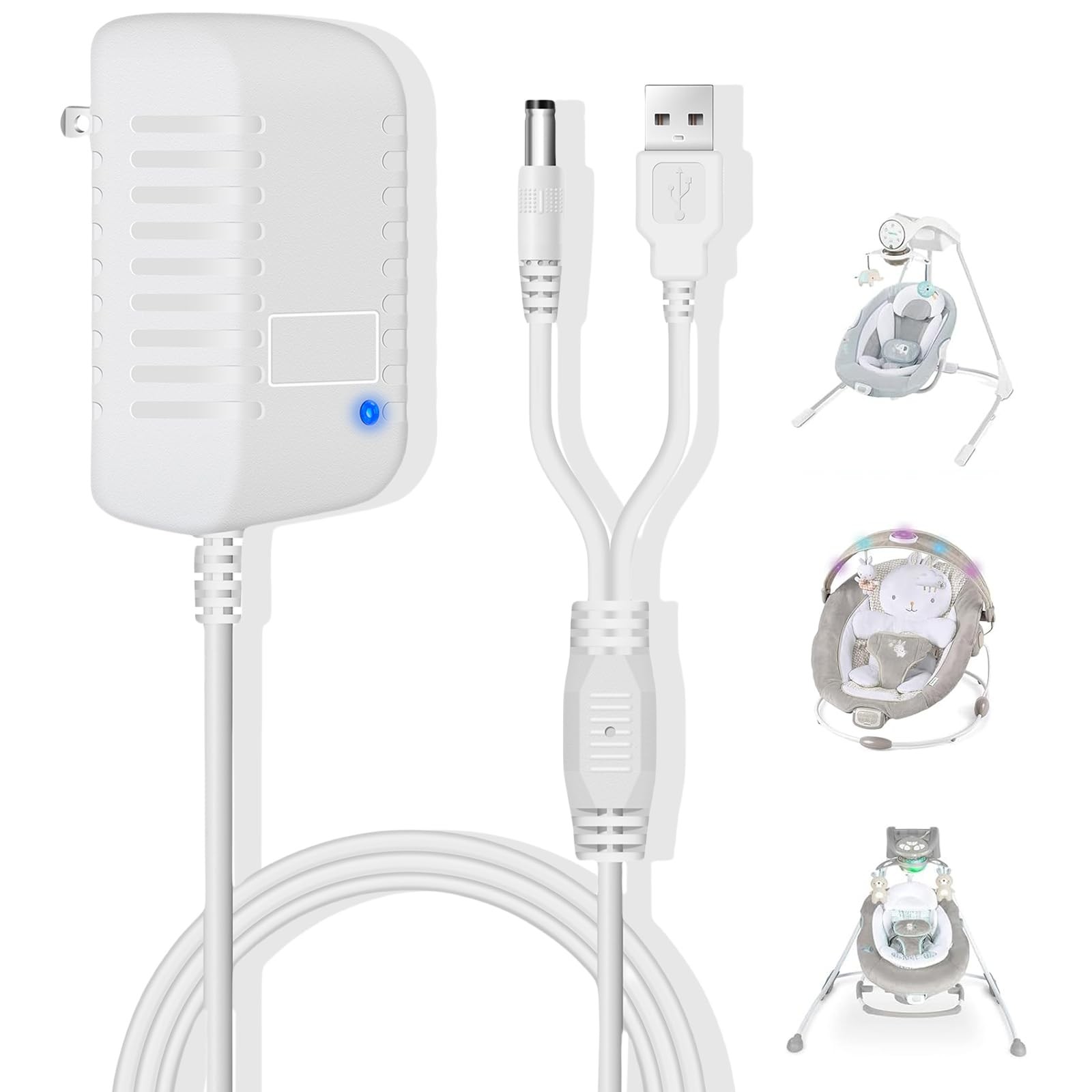 Charger for Ingenuity Baby Swing,Replacement Power Cord White 