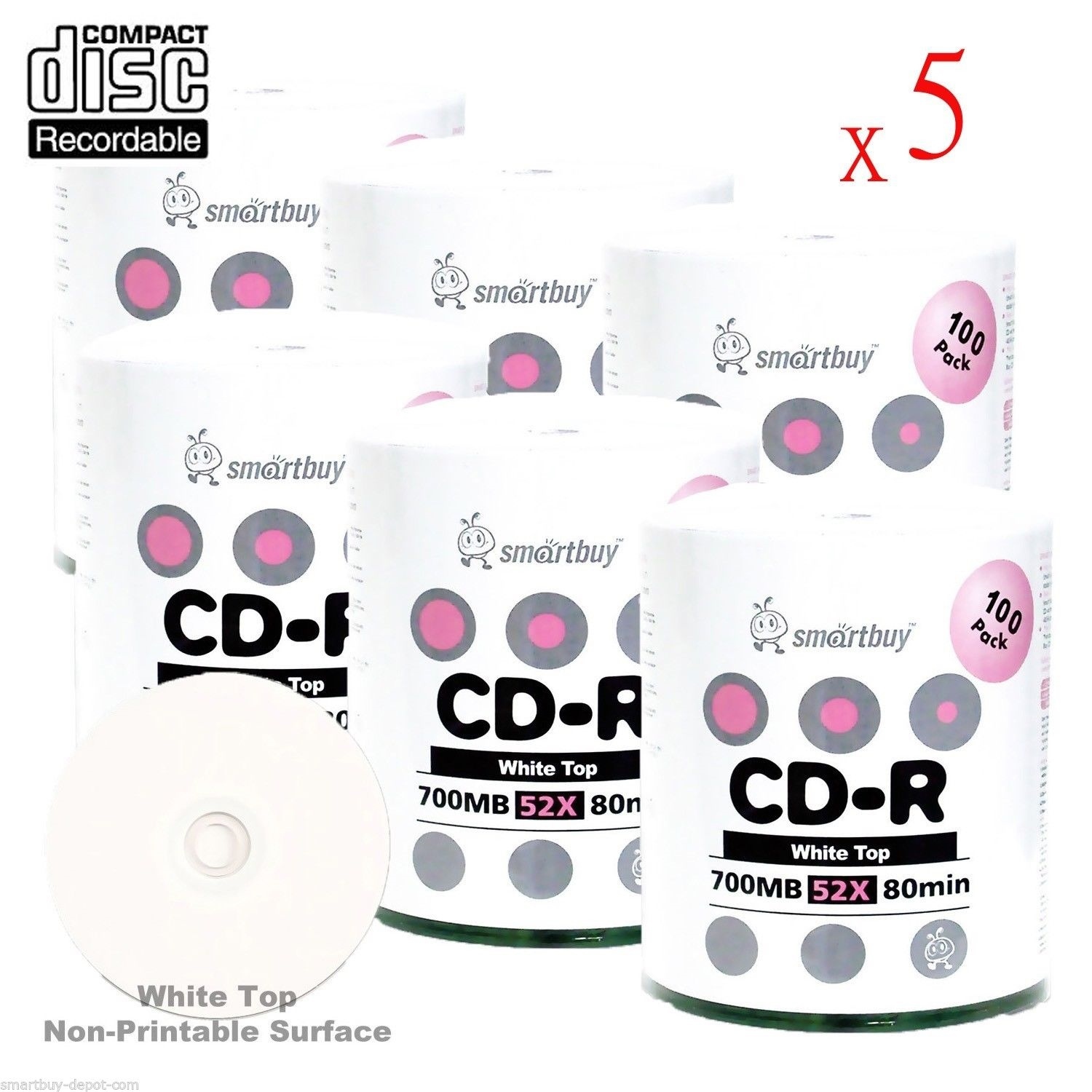 3000 Pcs SmartBuy Blank CD-R 52X 700MB/80Min White Top Surface Record Media Disc