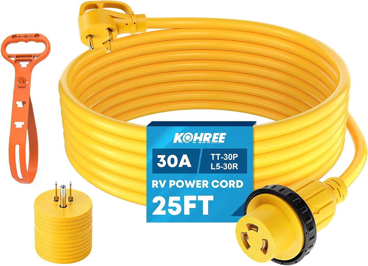 25Ft RV Power Extension Cord 30 Amp Twist Lock RV Adapter Plug 30M/30F with RV P
