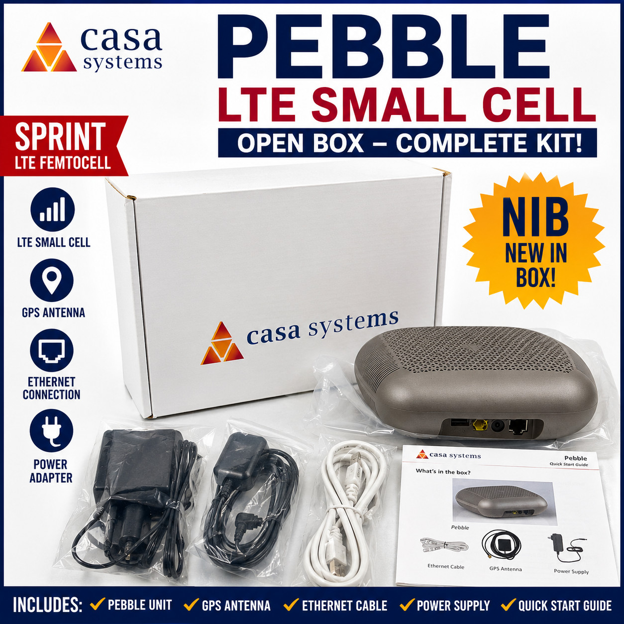 Casa Systems Pebble LTE Router Gateway CASAPBLLTE GPS Antenna Power Supply NIB