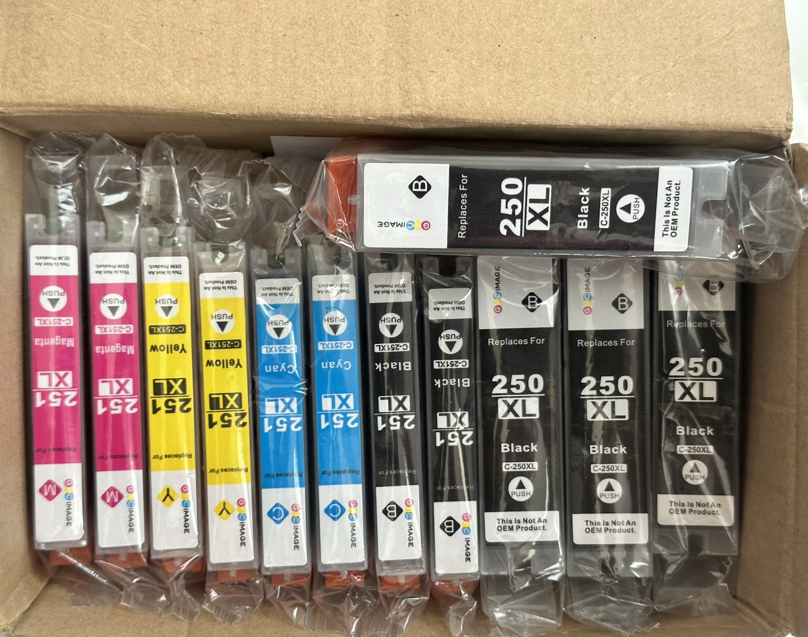 12 Pieces 250XL Ink Cartridge, 6 Black, 2 Cyan, 2 Magenta, 2 Yellow,