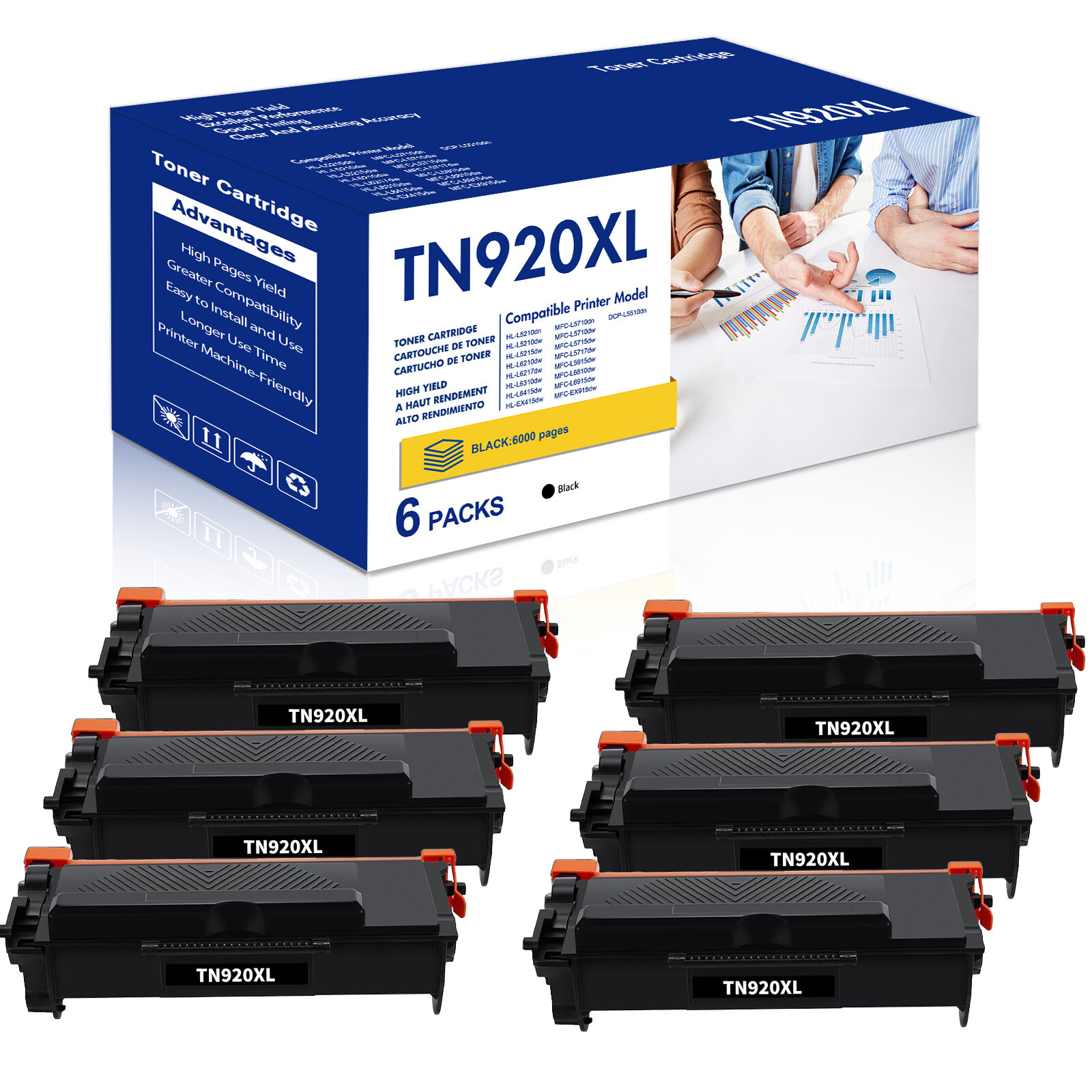 6PK TN920 TN920XL Toner Compatible With Brother MFC-L5717DW  HL-L5215DW