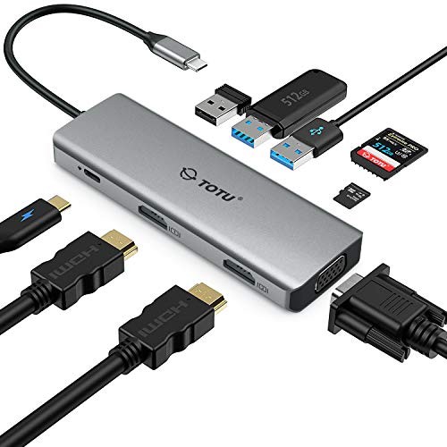 TOTU DOCKING STATION USB C HUB 9 IN 1 TRIPLE DISPLAY DOCKING STATION - GREY