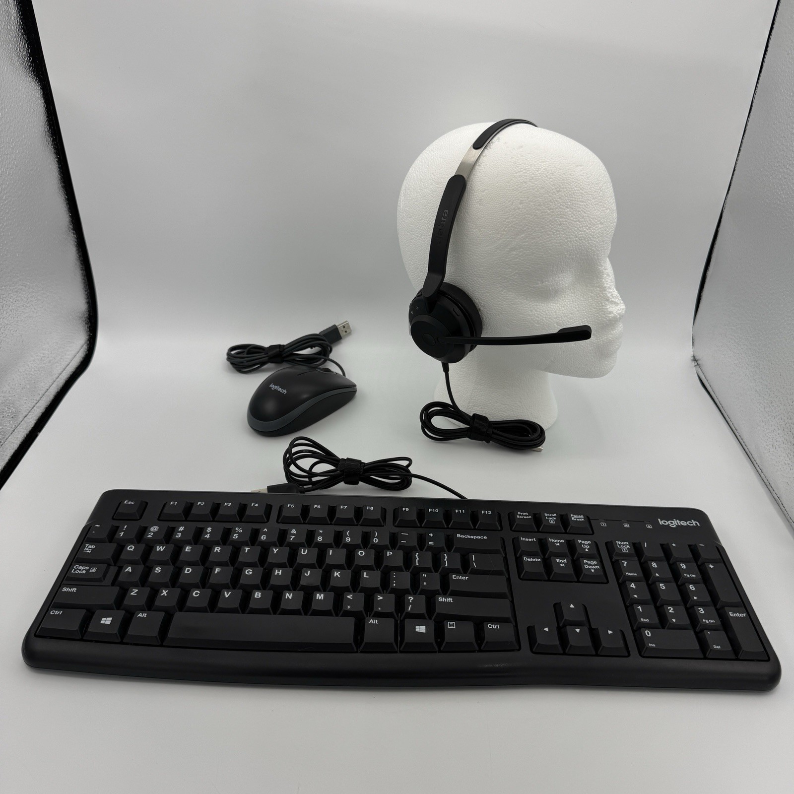 Logitech M-U0026 USB Mouse K120 Keyboard Jabra Wired Headset Computer Bundle