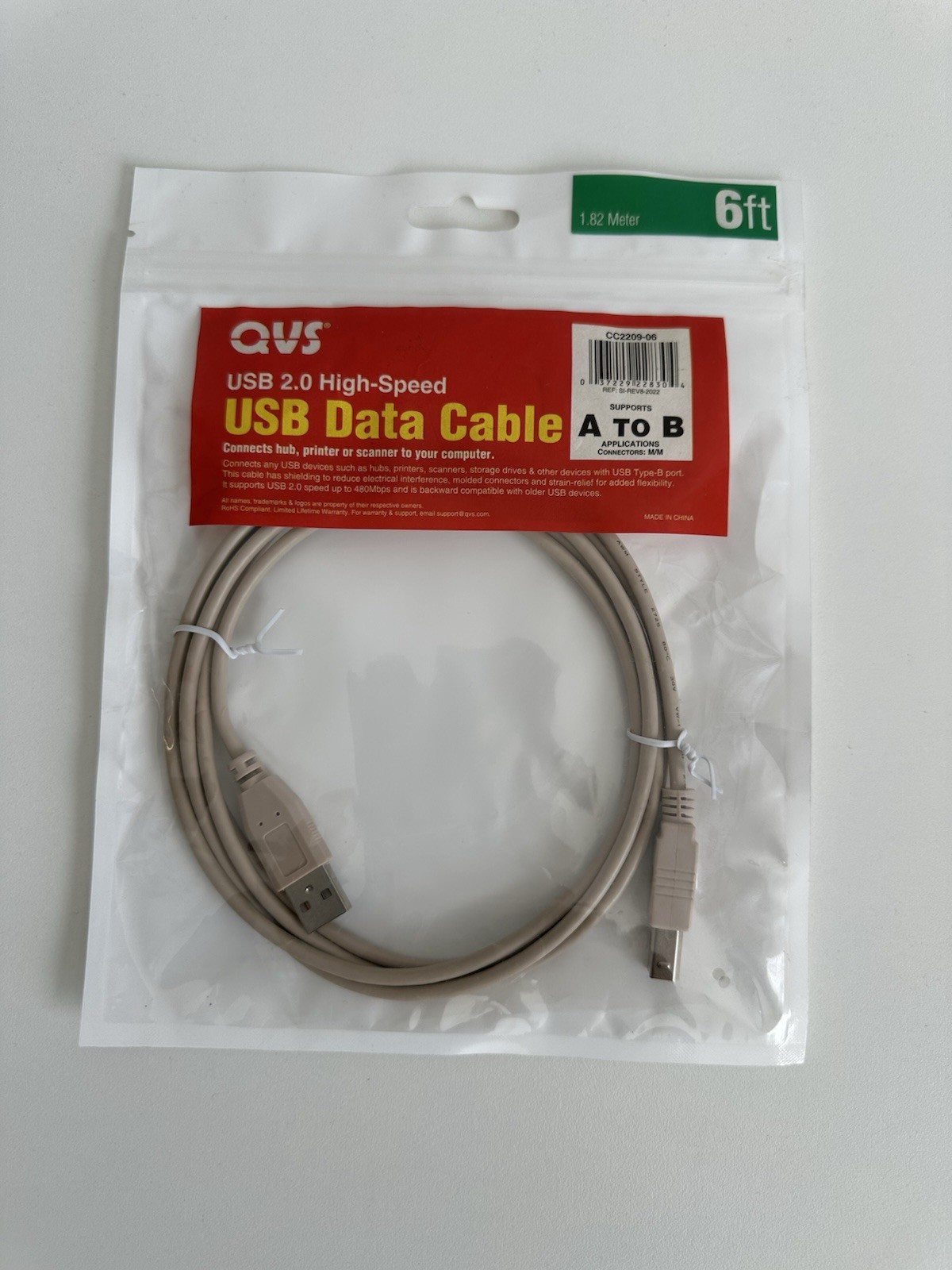QVS USB 2.0 High-Speed USB Data Cable A to B 6ft Printer Cable