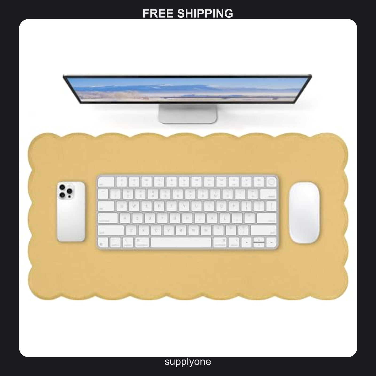FRYXT Large Desk Pad, 23.6 x 11.8 Inch Non-Slip Rubber Mouse Mat - Yellow