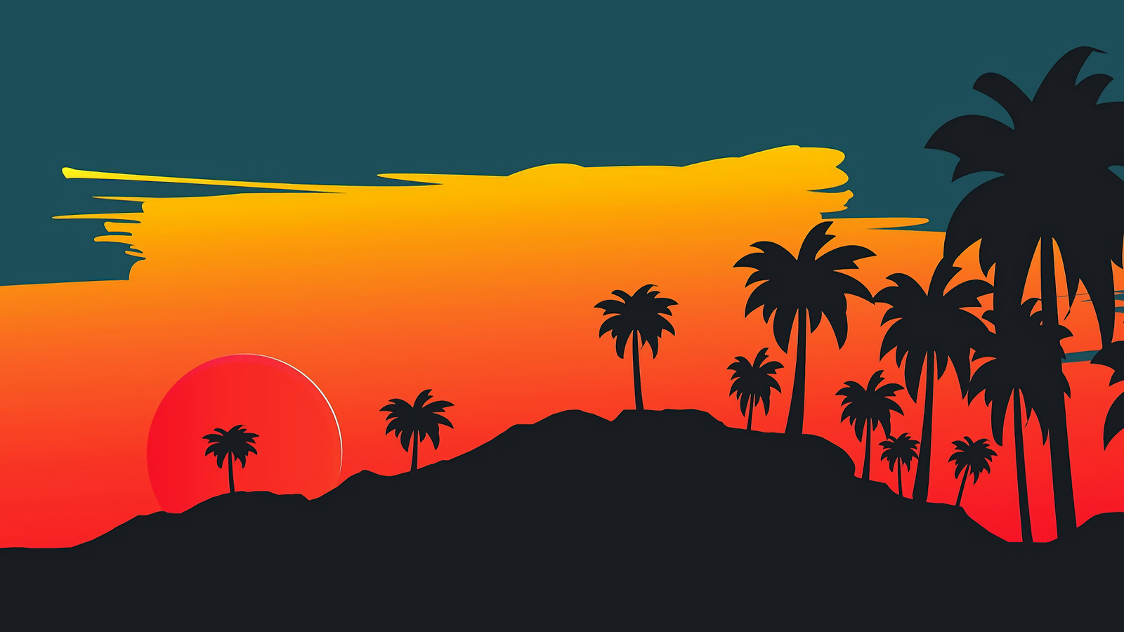 Landscape  art mountains palm trees sunset Custom Gaming Mat Desk