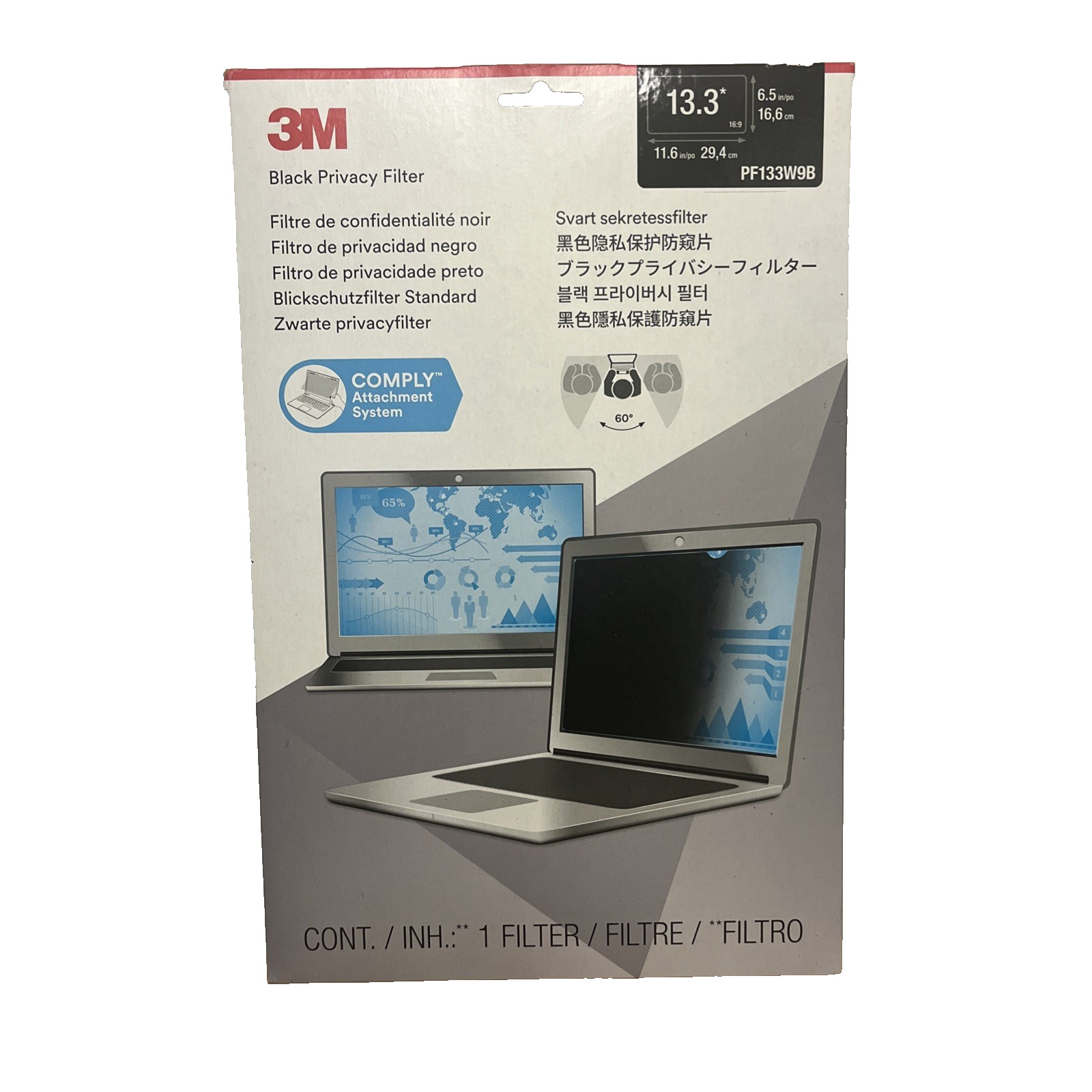 3M Black Privacy Filter 13.3" Laptop Screen PF133W9B