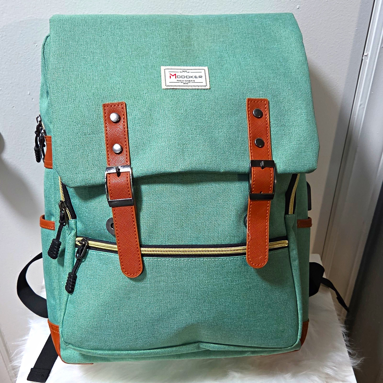 Modoker Padded Canvas Backpack Green/Brown 15in Laptop Modoker Fashionbag