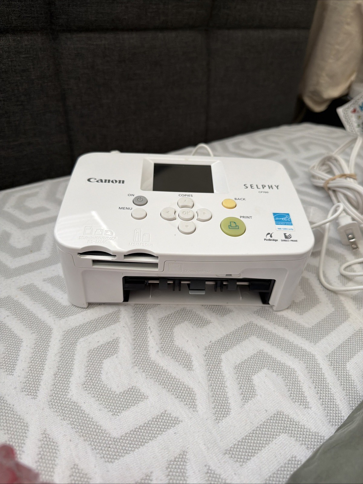 Canon Selphy CP760 White 2.5" Cable Compact Photo Printer Pre Owned No Tested