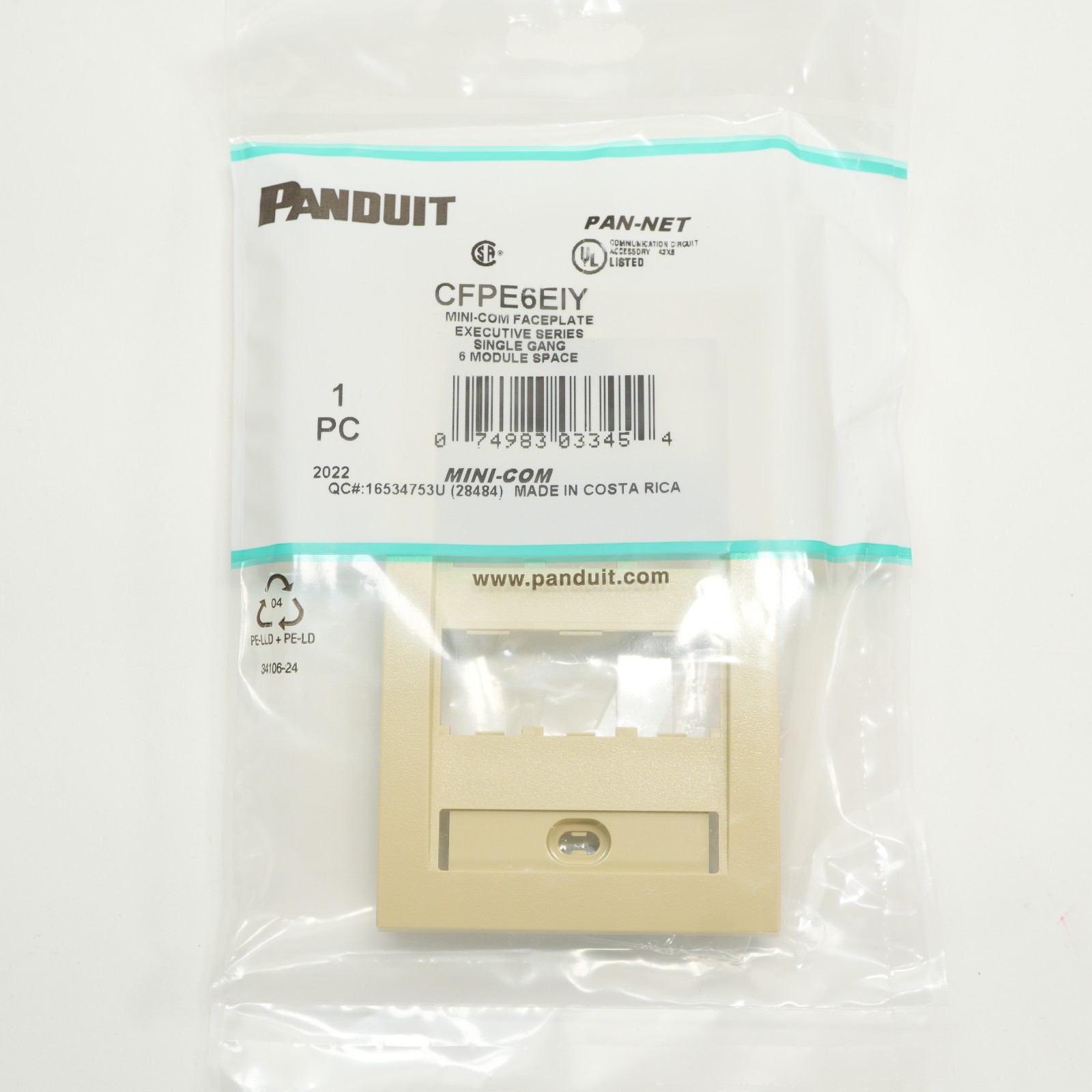 BULK SAVINGS Panduit CFPE6EIY Mini-com Faceplate Single Gang 6 port Electr Ivory