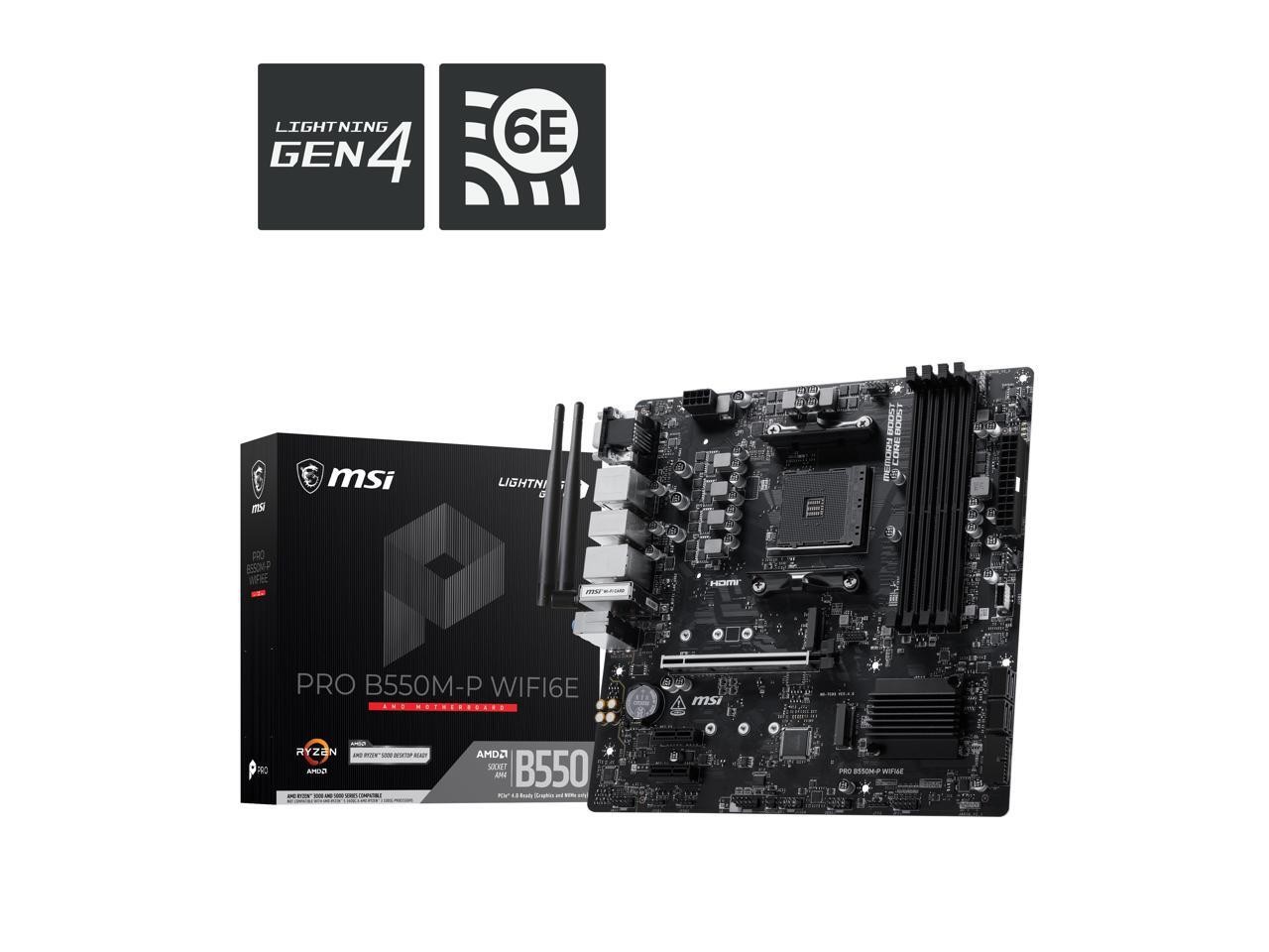 MSI PRO B550M-P WIFI6E AM4 AMD B550 Micro ATX Motherboard - DDR4 4400+, PCIe