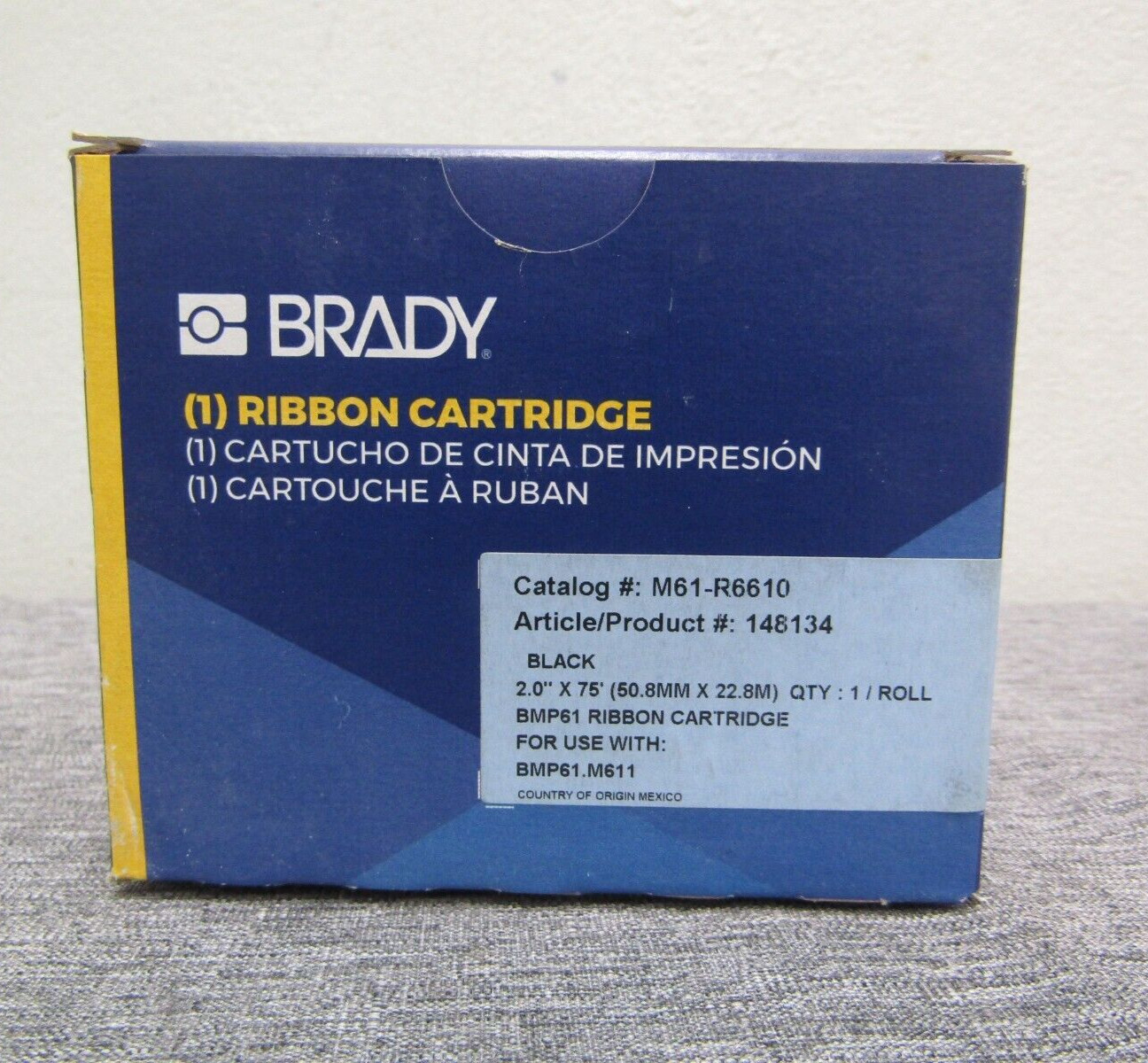 Brady Label Printer Ribbon Cartridge: 2 in x 75 ft, Black Model: M61-R6610