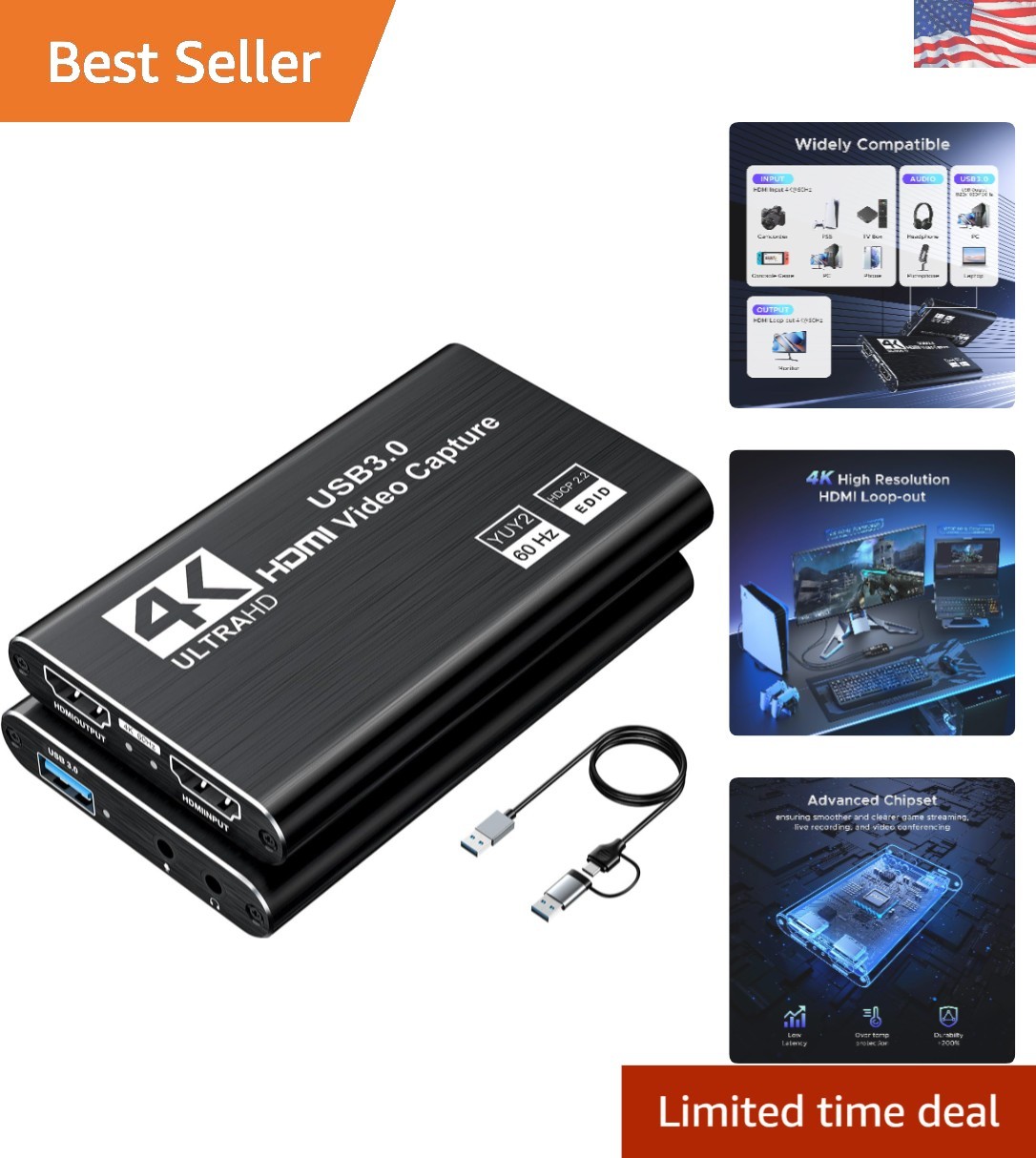Versatile HDMI Capture Card with USB 3.0, 1080P 60FPS, and Multi-Device Support
