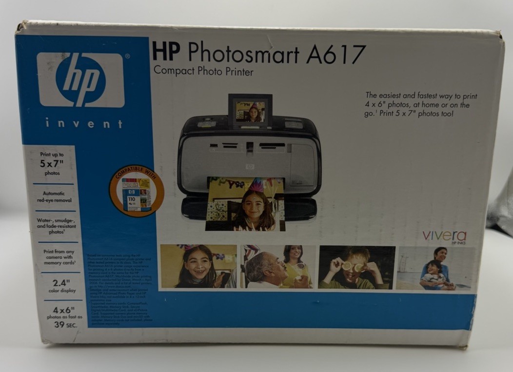  HP Photosmart A617 Compact Photo Printer - Open Box Sealed Ink + Paper Q7117A