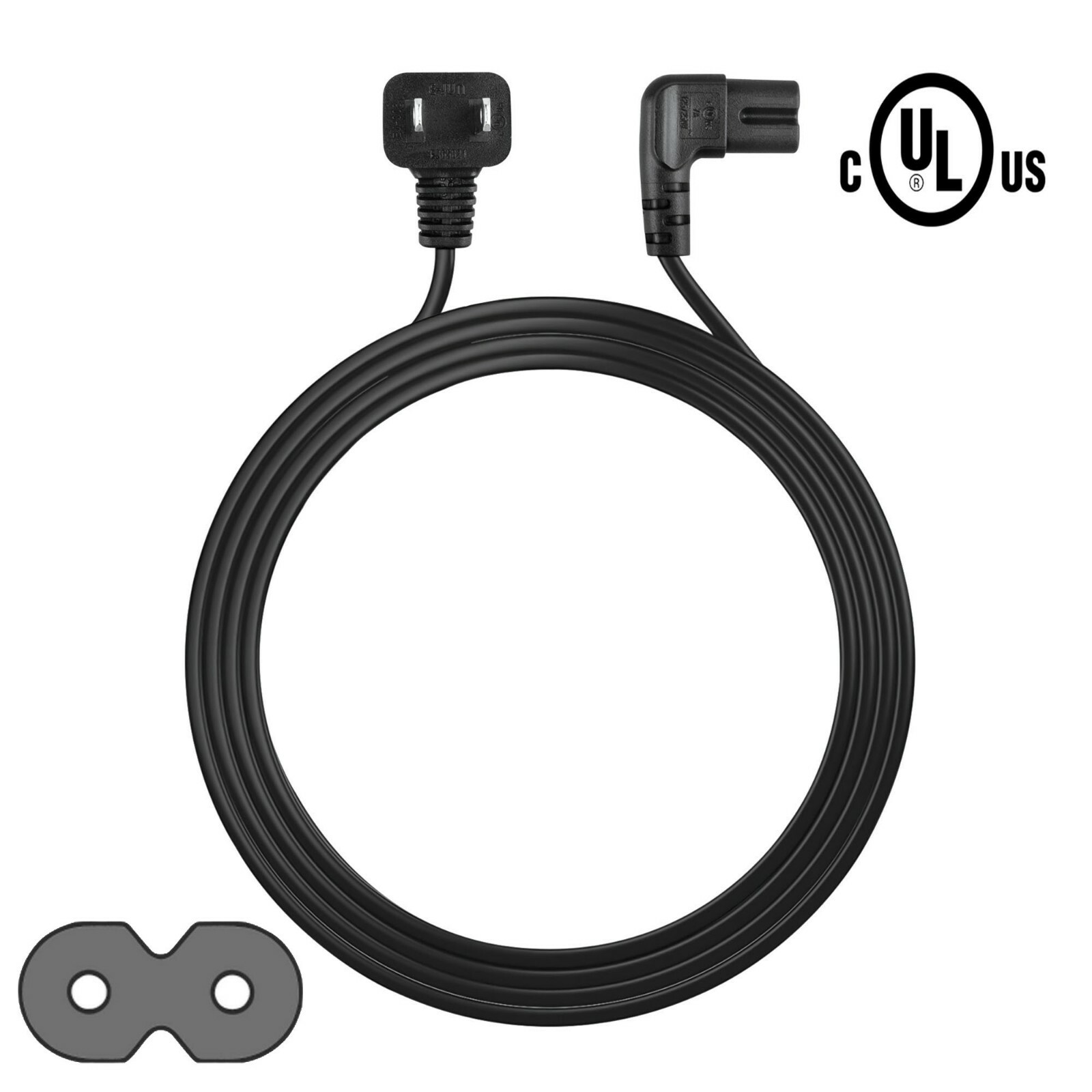 12Ft 2-Prong AC Power Cord For Samsung Led Lcd Tv Smart Extra Long Angled