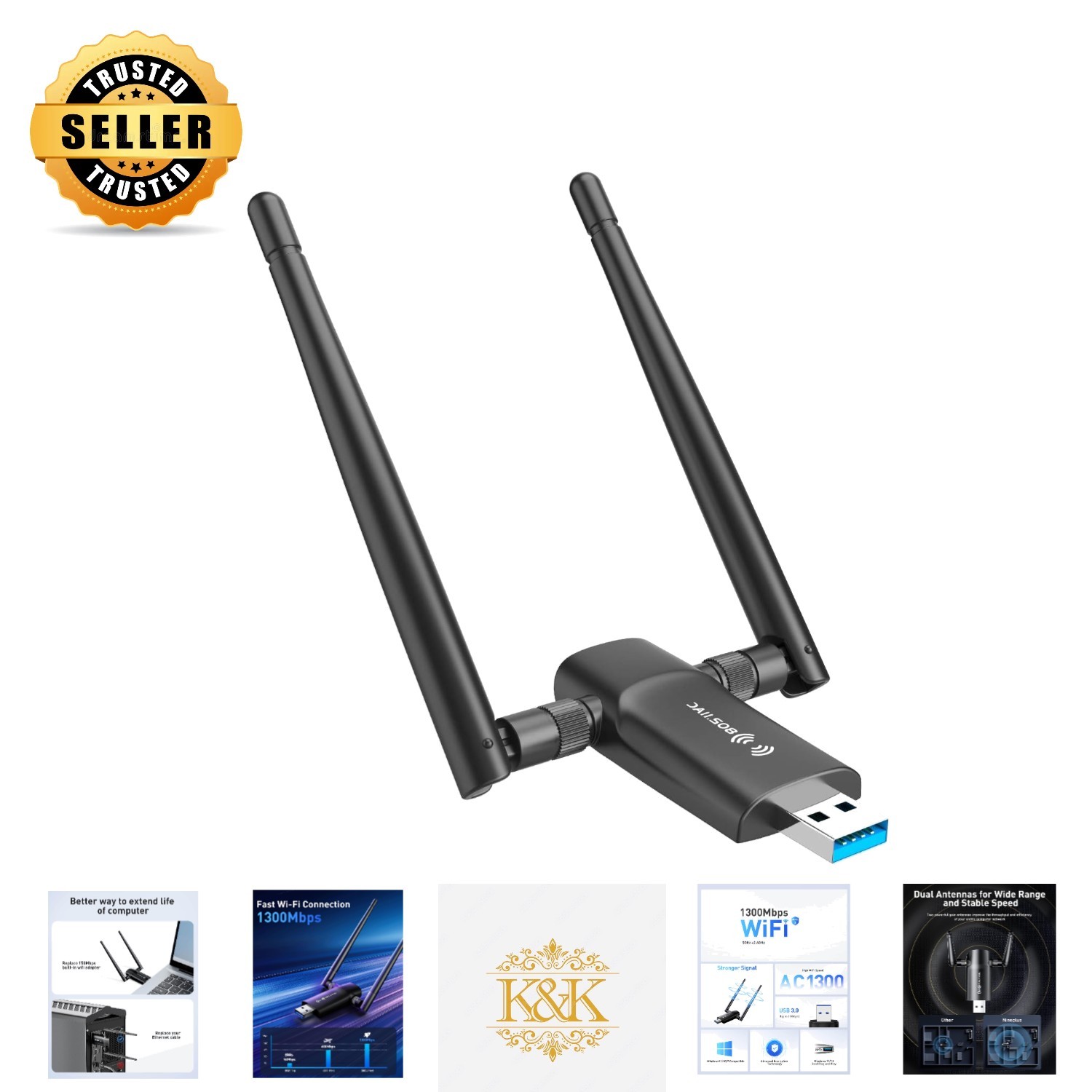 Dual-Band USB WiFi Adapter 1300Mbps - Upgrade Your PC Connection Effortlessly