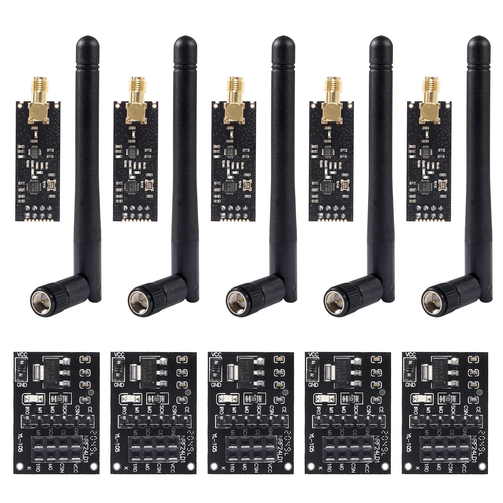 5 PCS NRF24L01+PA+LNA RF Transceiver Module SMA Antenna 2.4GHz 1100m