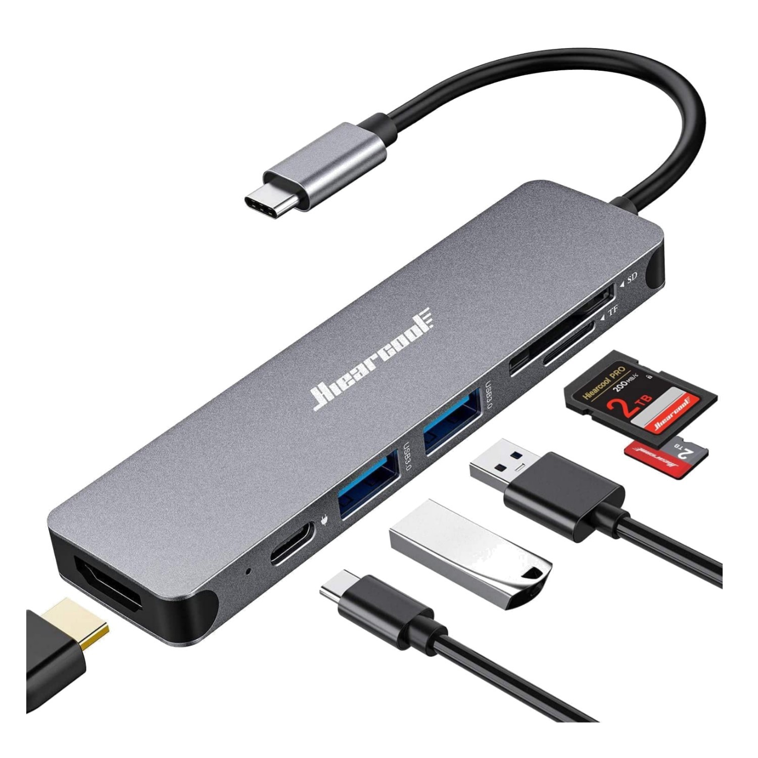 Ultra-Sleek 7-in-1 USB C Hub with HDMI & Card Reader: Space Gray Elegance