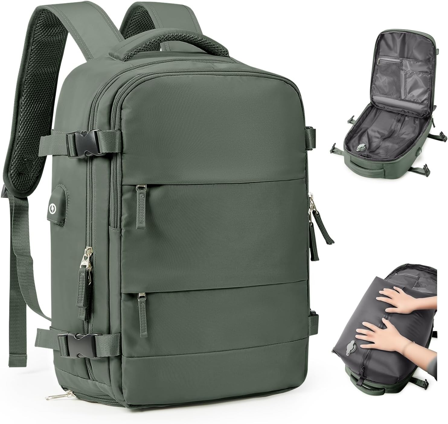 Vacuum Backpack Travel Laptop Backpacks For Small-without pump, Olive Green 