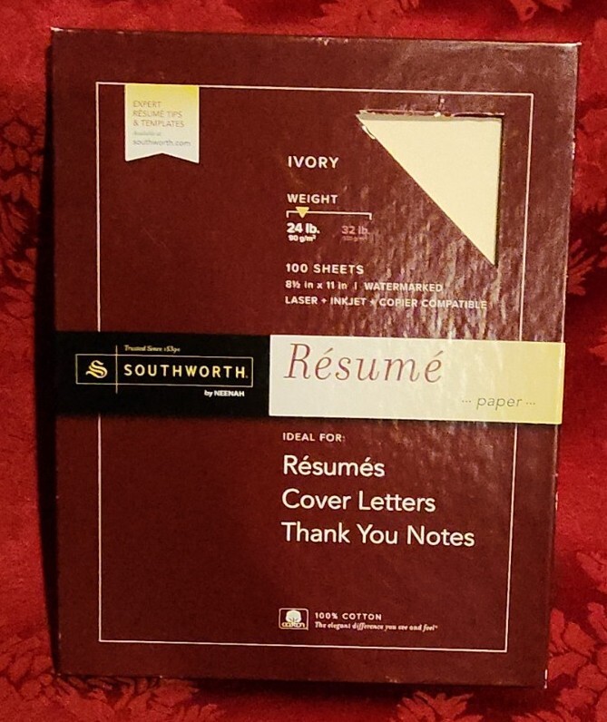Southworth 100% Cotton Résumé Paper Ivory 24 lb 8.5" x 11" 60 Sheets Watermarked
