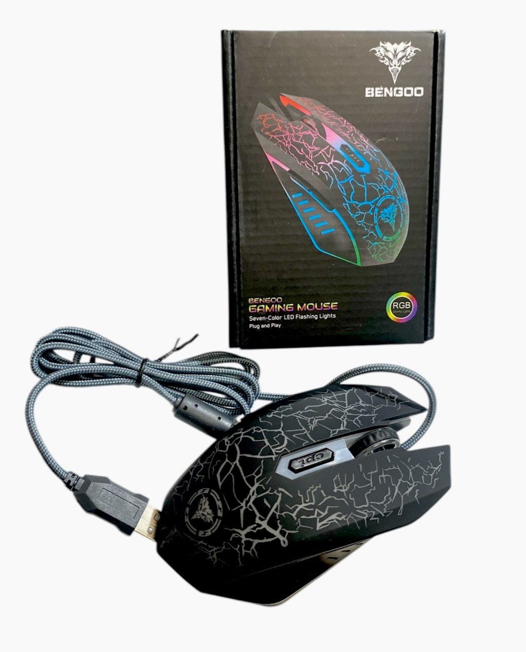 Bengoo Gaming Mouse RGB Optical Wired LED Flashing Lights 7 Colors