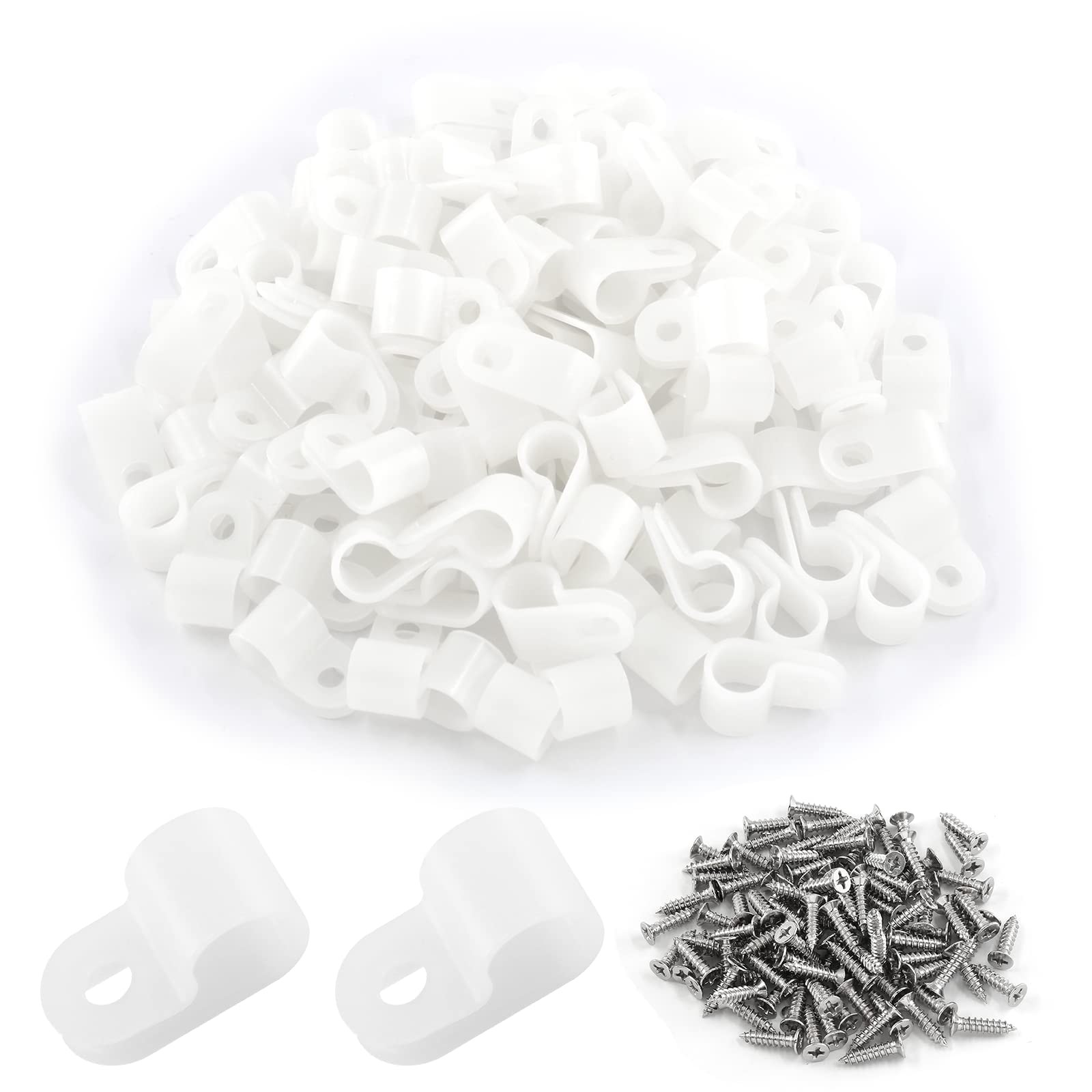 100 PCS RType 3/8 Inch White Wire Clamp Cable Fastener With Screws Set
